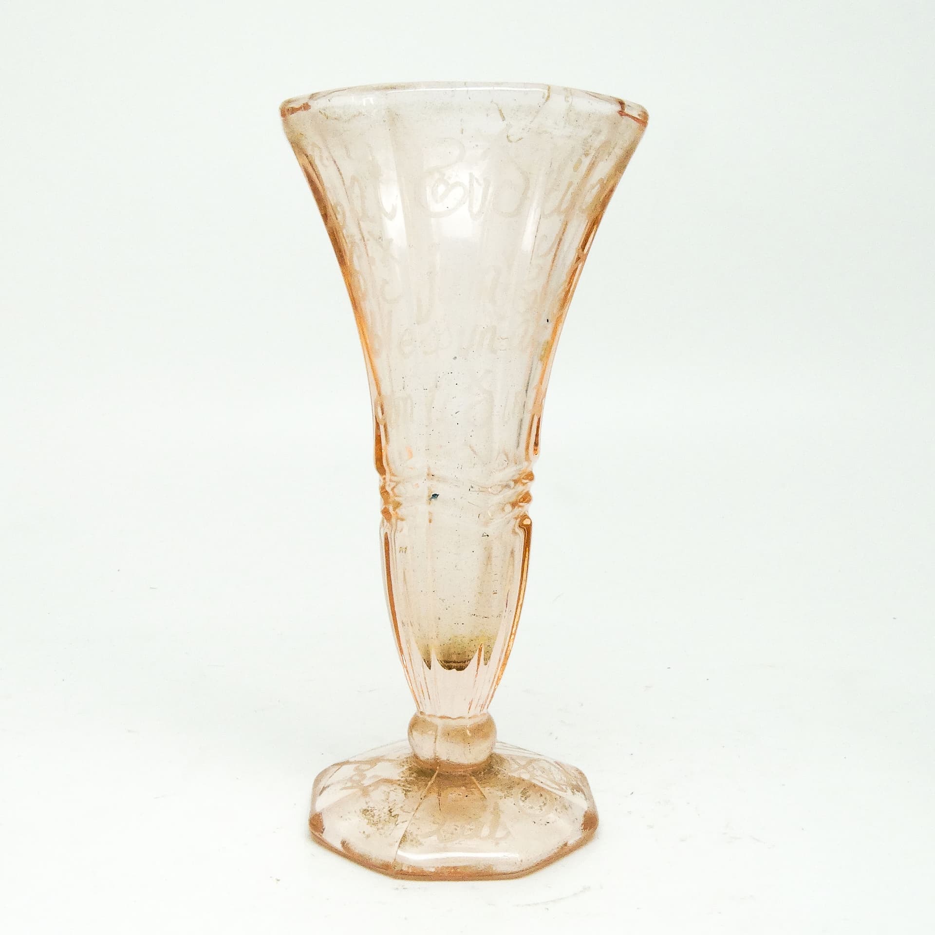 Wazon Art Deco, szkło prasowane rozalinowe, Szwecja, lata 60. - 114881