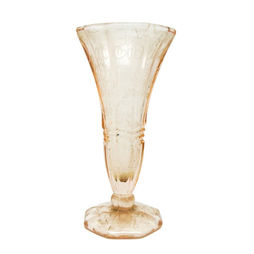 Wazon Art Deco, szkło prasowane rozalinowe, Szwecja, lata 60.