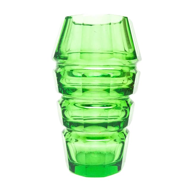 Wazon Art Deco, kryształ zielony, proj. J. Hoffmann, Czechosłowacja, lata 30. - WYMIARY