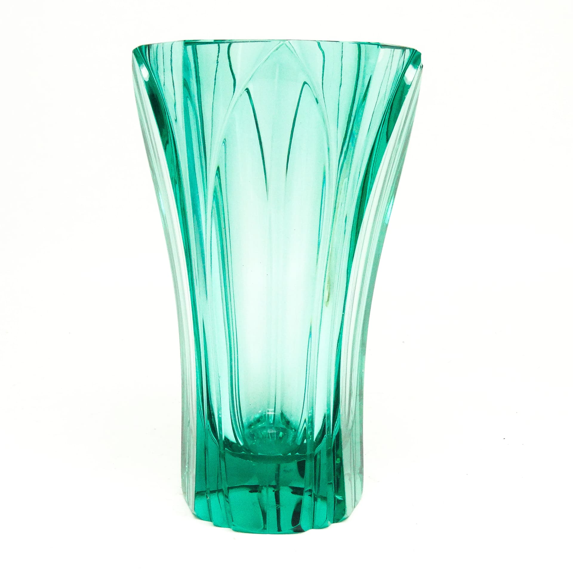 Wazon Art Deco, kryształ turkusowy, proj. R. Hlousek, Moser, Czechosłowacja, lata 30. - 115598