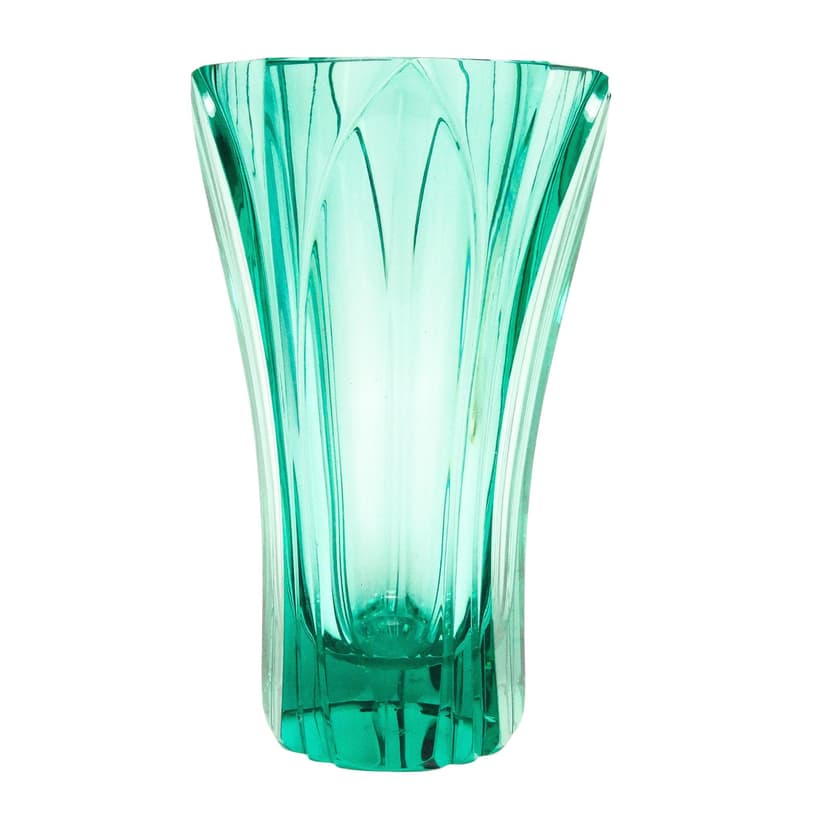 Wazon Art Deco, kryształ turkusowy, proj. R. Hlousek, Moser, Czechosłowacja, lata 30.