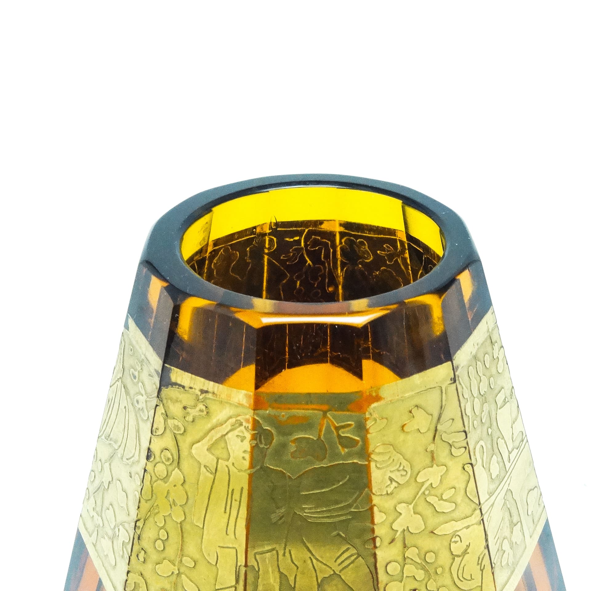 Wazon Art Deco, szkło miodowe, oroplastyka, Czechosłowacja, lata 30. - 115630