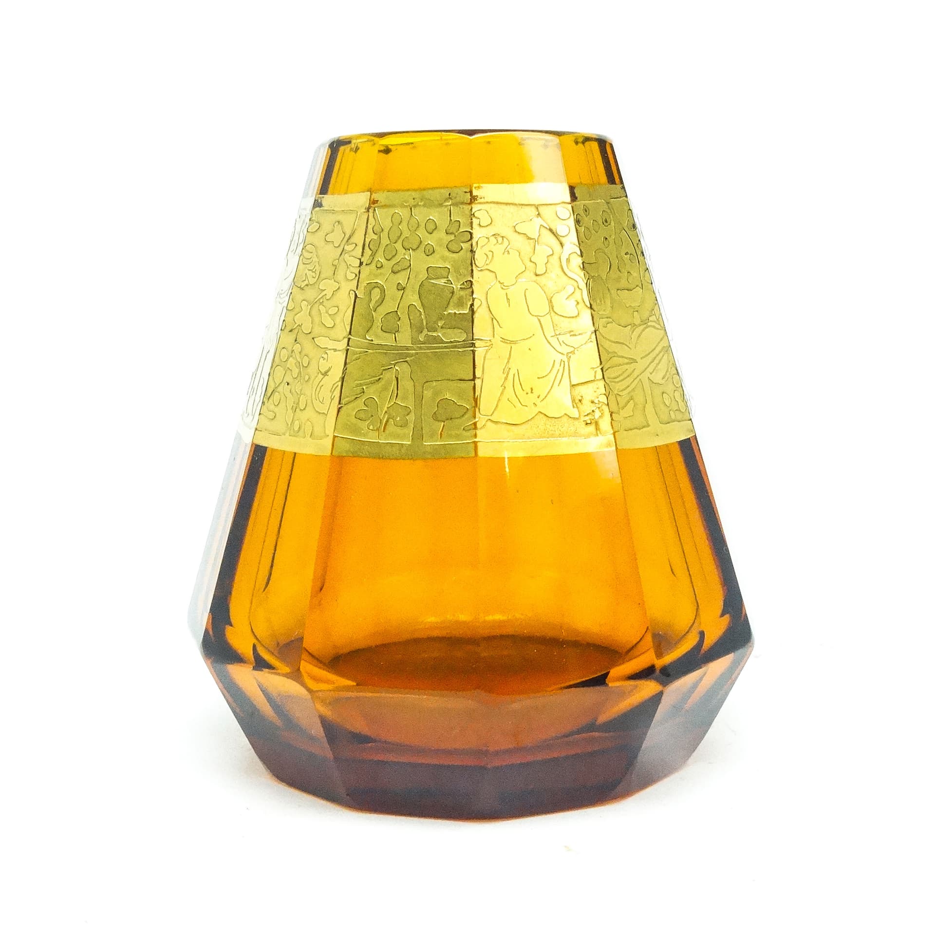 Wazon Art Deco, szkło miodowe, oroplastyka, Czechosłowacja, lata 30. - 115627