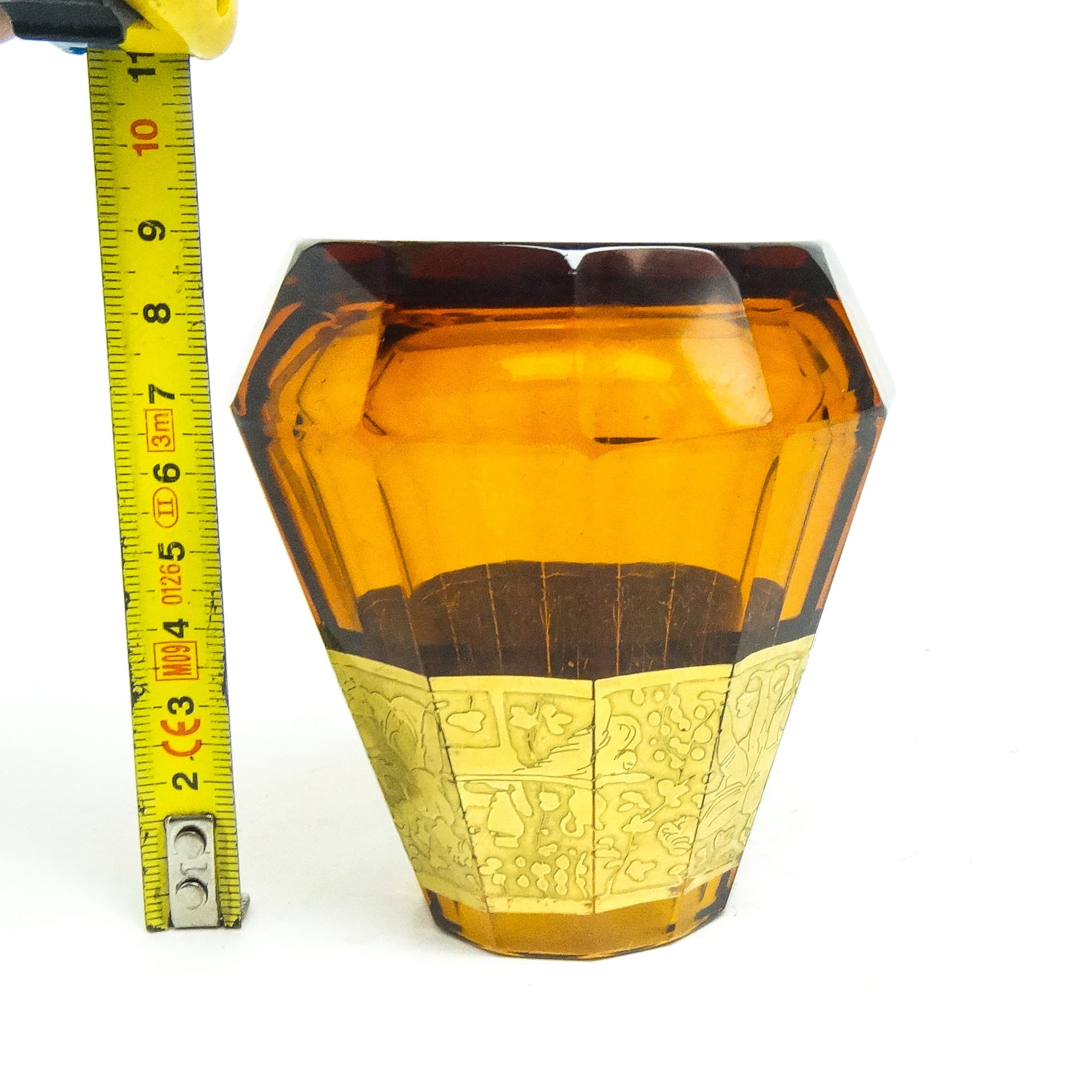 Wazon Art Deco, szkło miodowe, oroplastyka, Czechosłowacja, lata 30. - 115626