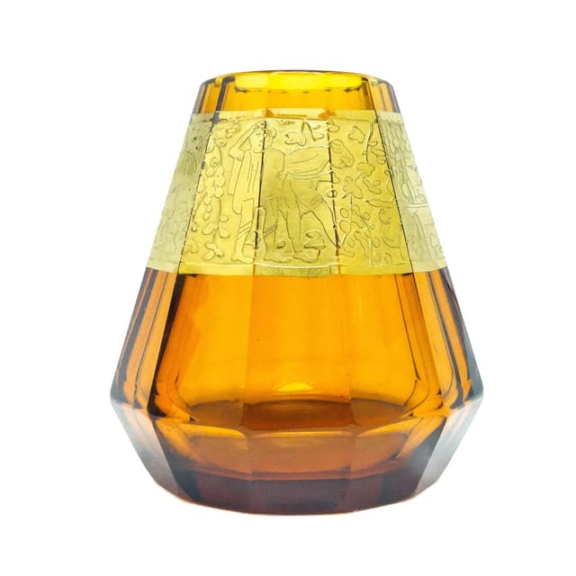 Wazon Art Deco, szkło miodowe, oroplastyka, Czechosłowacja, lata 30. - WYMIARY