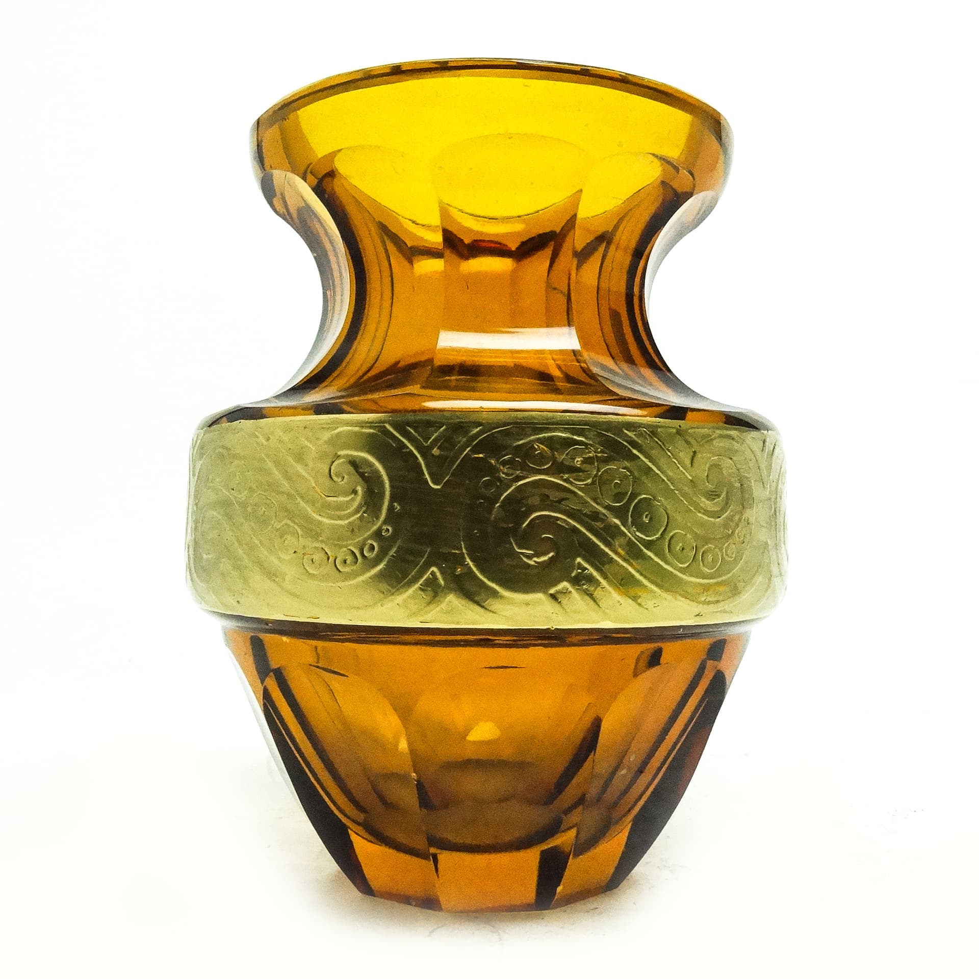 Art Deco vase, honey crystal oroplastic, Moser, Czechoslovakia, 1930s. - 116407