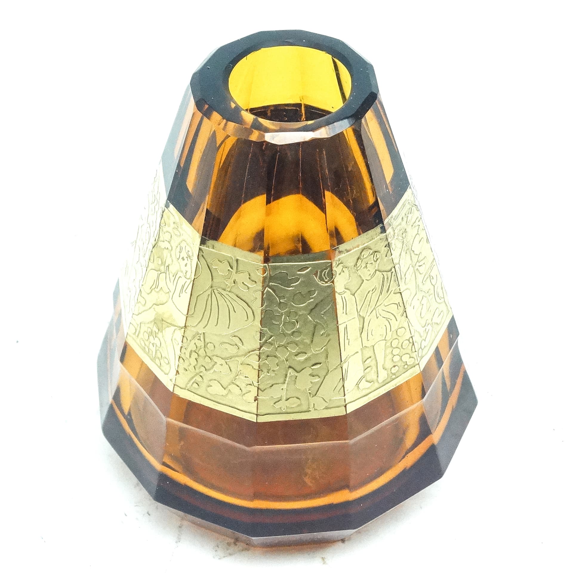 Wazon Art Deco, kryształ miodowy, oroplastyka, Moser, Czechosłowacja, lata 30. - 116534