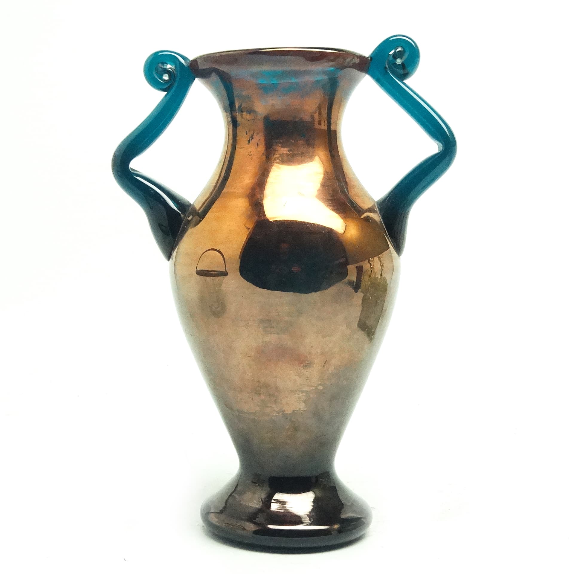 Wazon Postmodernizm, szkło miedziane i turkusowe, Huta Hortensja, Polska, lata 70. - 116616