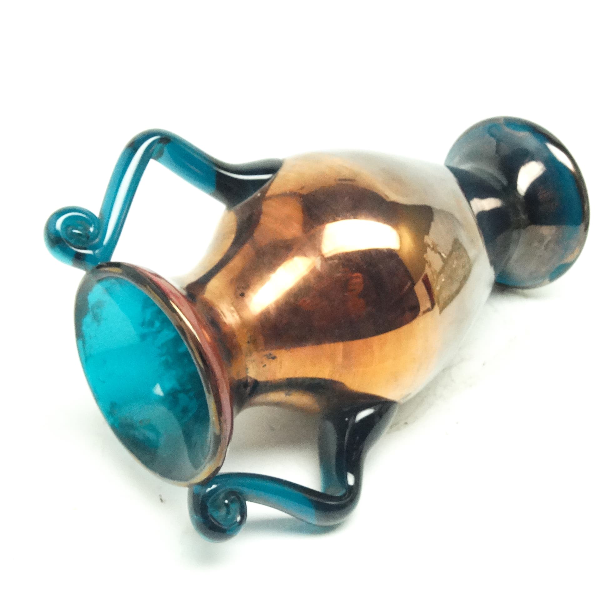 Wazon Postmodernizm, szkło miedziane i turkusowe, Huta Hortensja, Polska, lata 70. - 116618