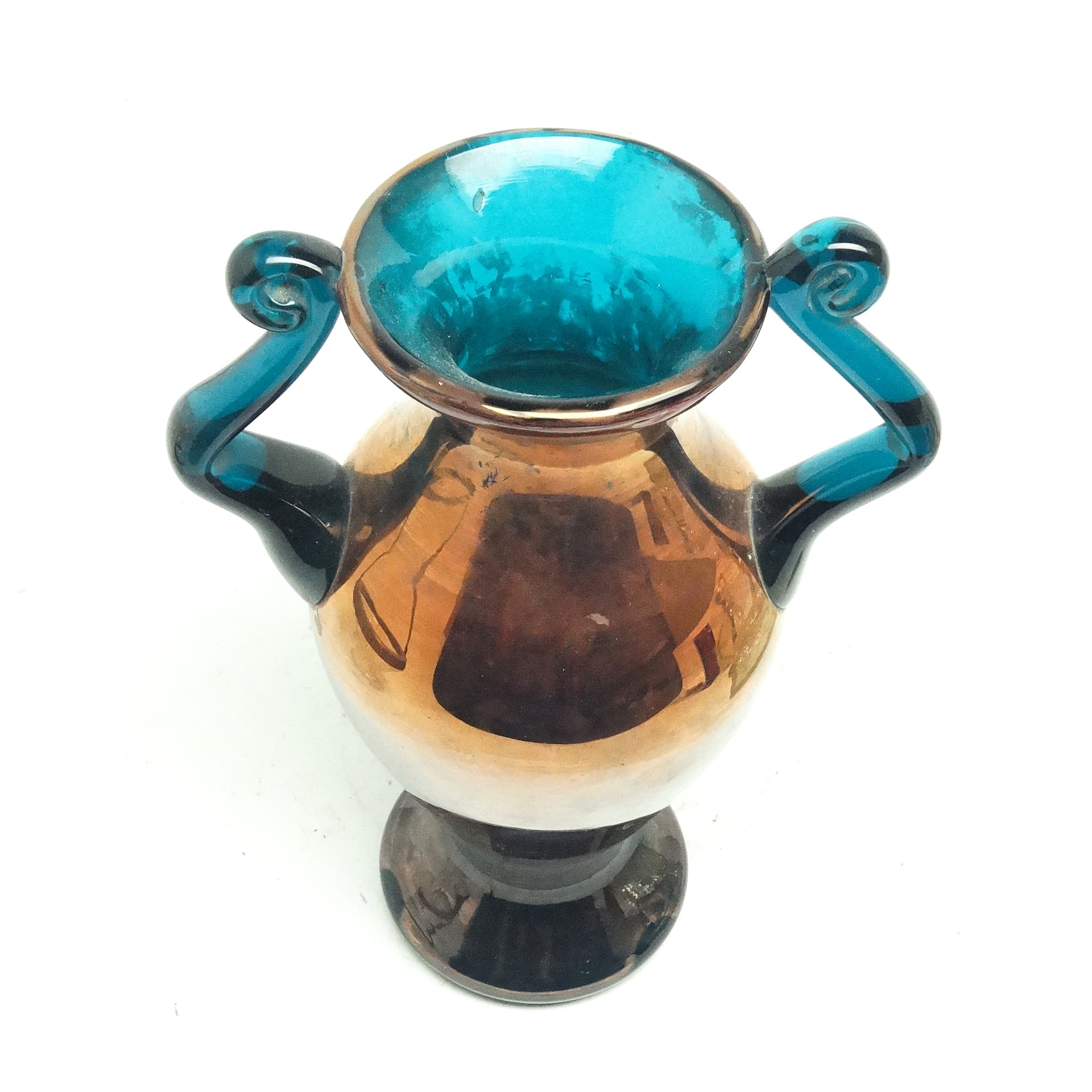 Wazon Postmodernizm, szkło miedziane i turkusowe, Huta Hortensja, Polska, lata 70. - 116619