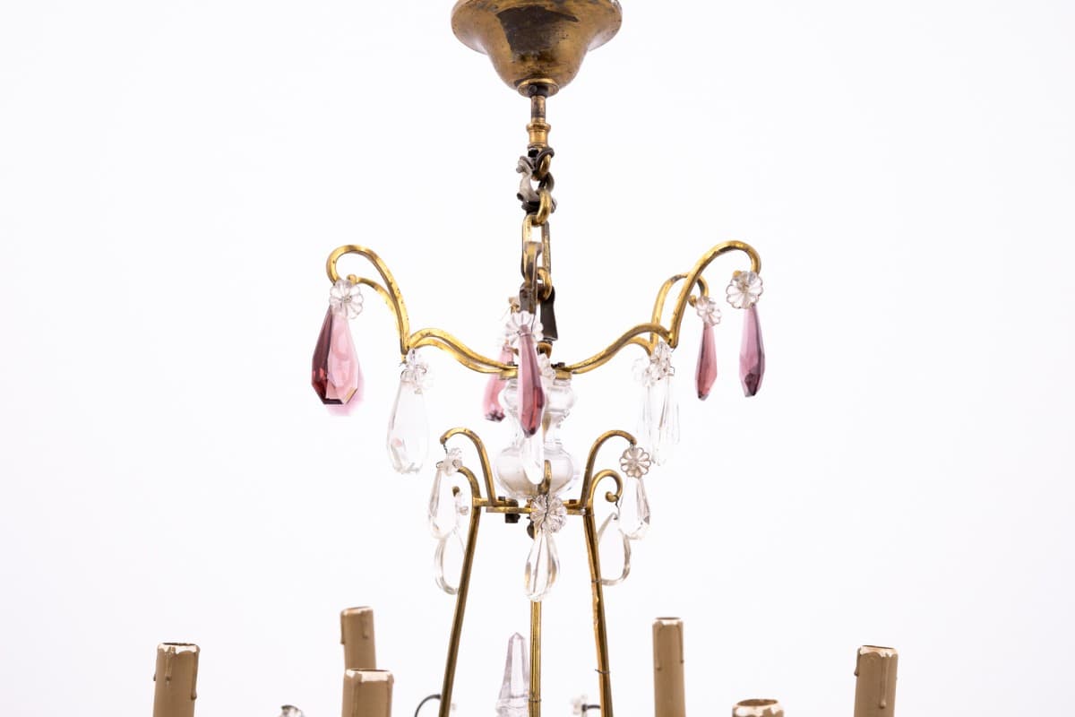 Złoty żyrandol kryształowy, Francja, lata 50. - 78474