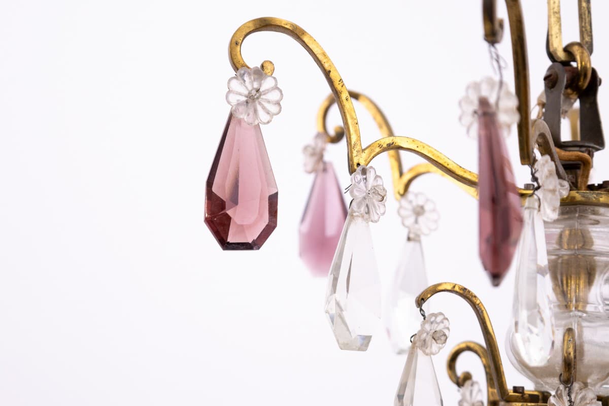 Złoty żyrandol kryształowy, Francja, lata 50. - 78476