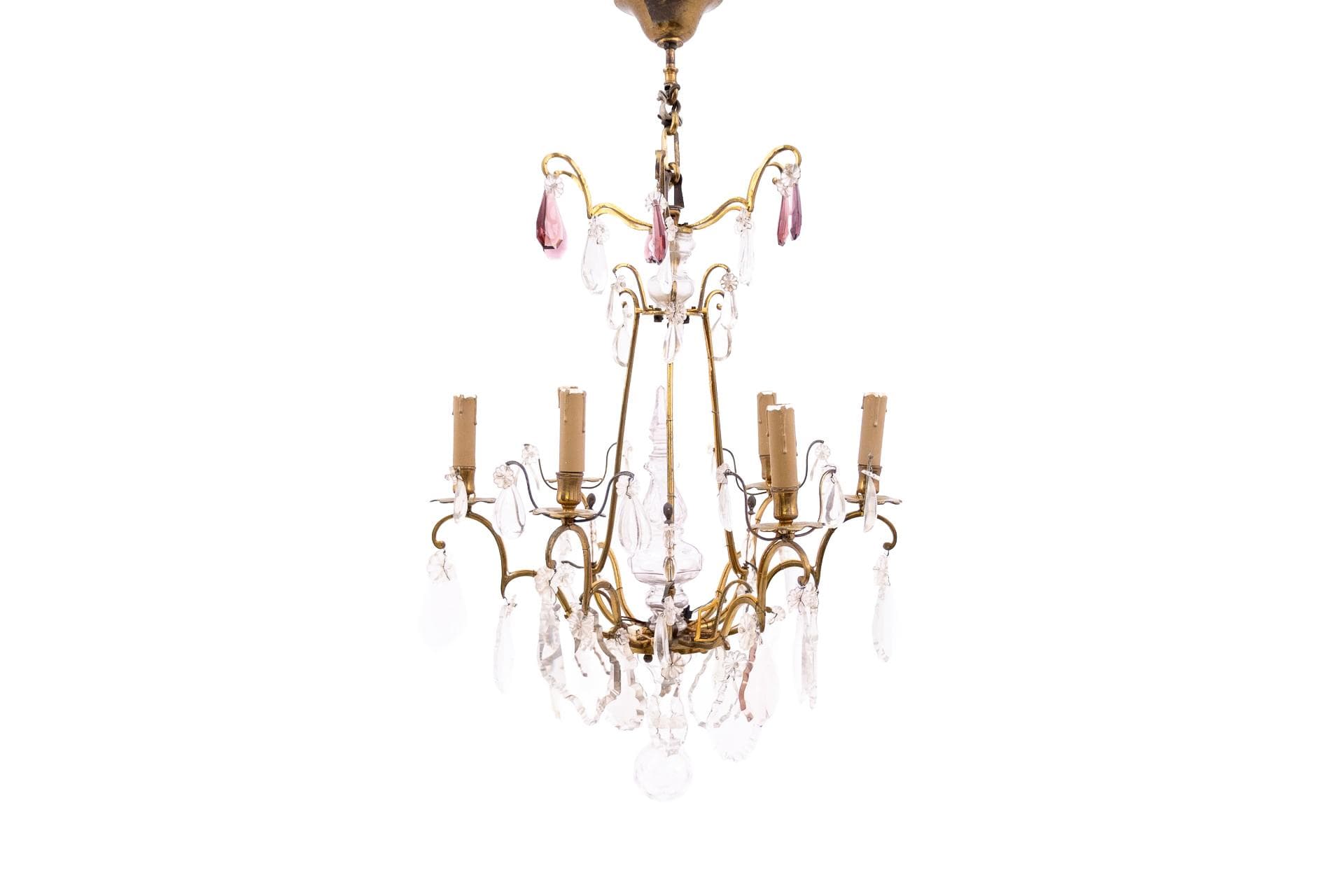 Złoty żyrandol kryształowy, Francja, lata 50.