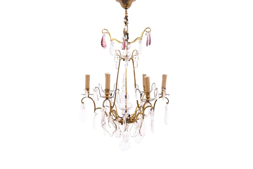 Złoty żyrandol kryształowy, Francja, lata 50.