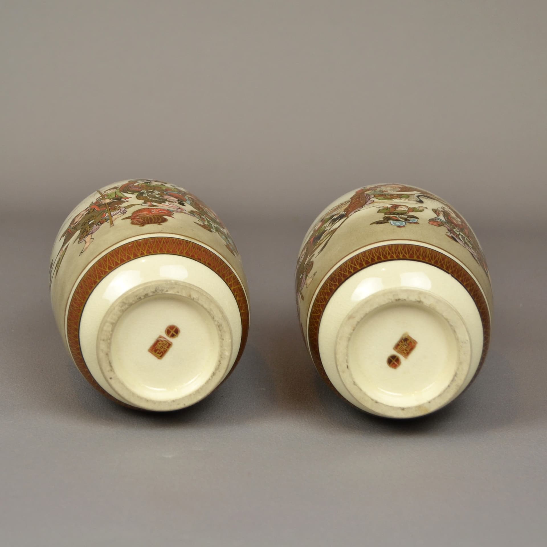 Para wazonów Satsuma, Meiji, ceramika kość słoniowa, Japonia, XIX w. - 997