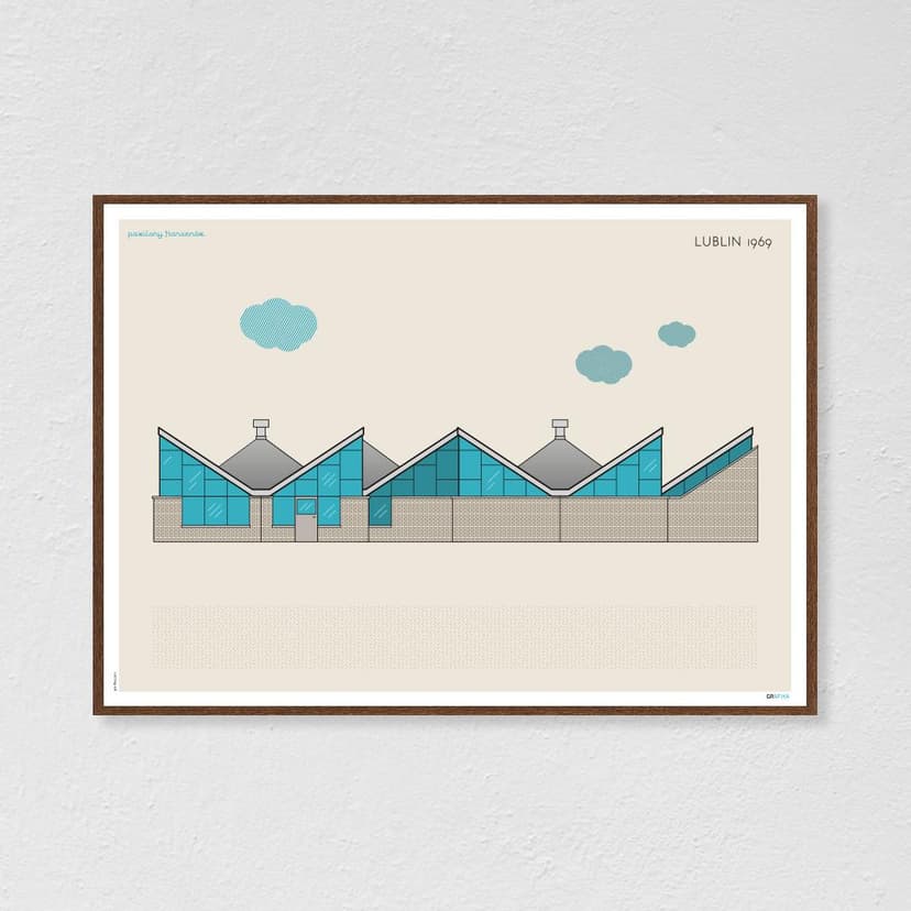 Plakat Pawilony Hansenów / Lublin 70x50 cm, aut. K. Jasińska, GRA-FIKA