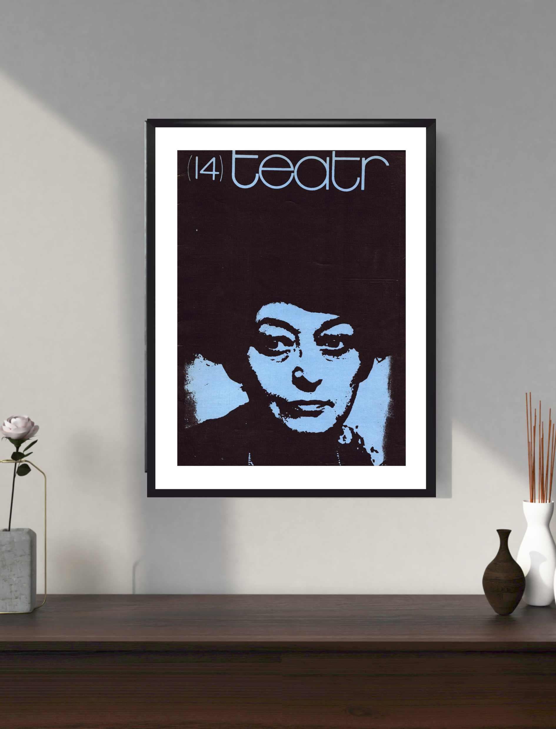 Plakat Teatr, jasnoniebieski czarny biały, aut. M. Mroszczak, Polska, lata 70. - 123714