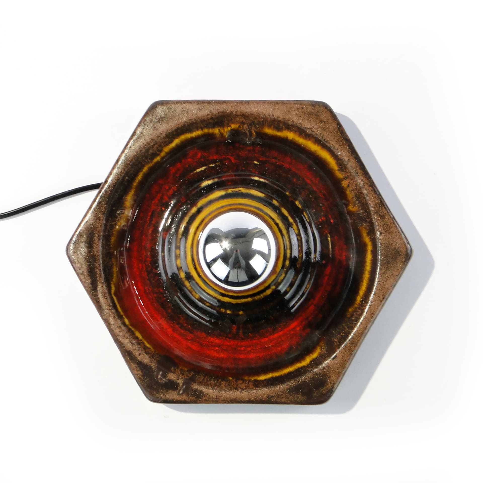 Kinkiet kaflowy czerwono- brązowy ceramika glazurowana Mid-Century - 123956