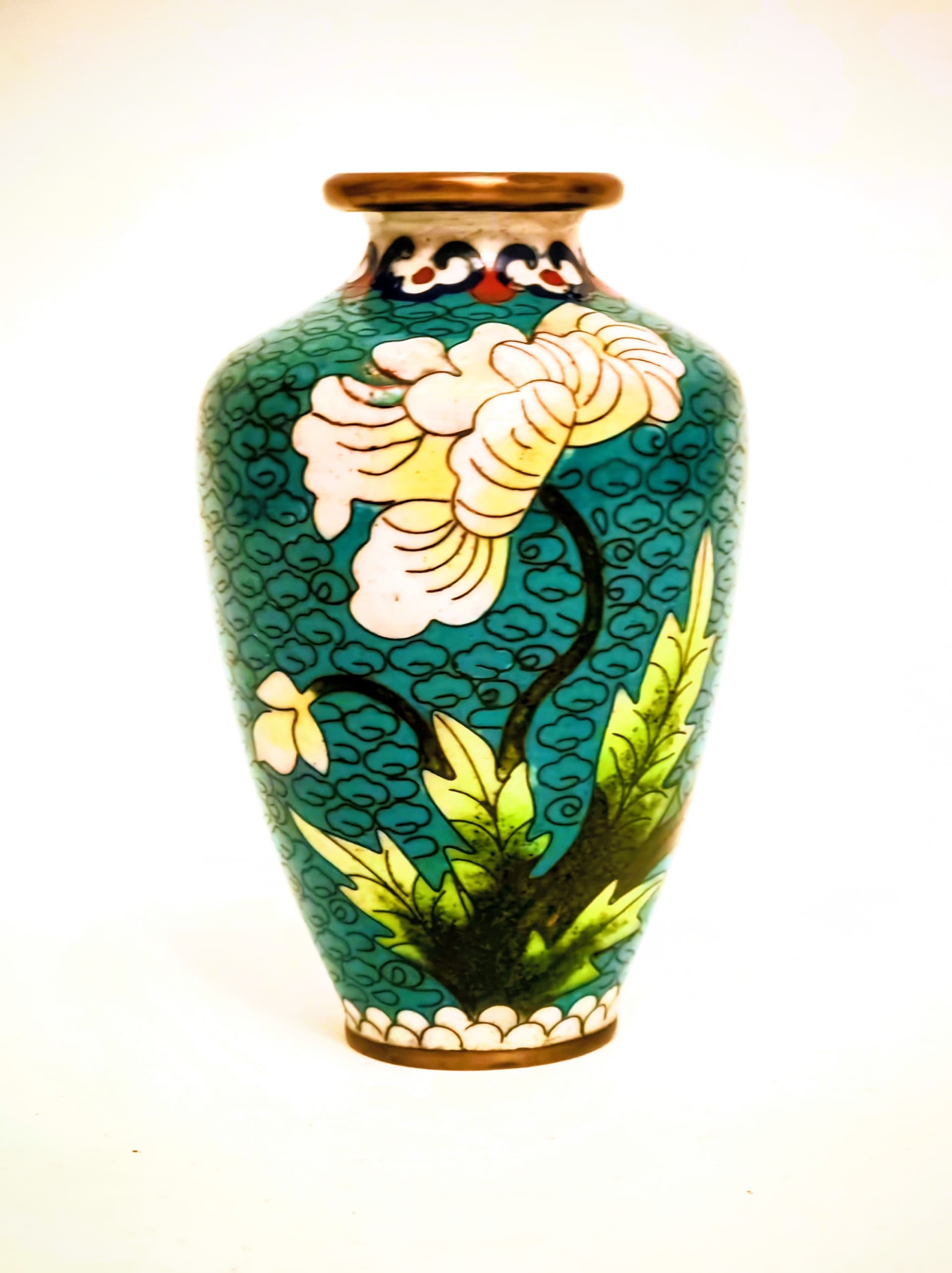 Wazonik, emalia komórkowa turkusowa, Chiny, lata 50. - 124014