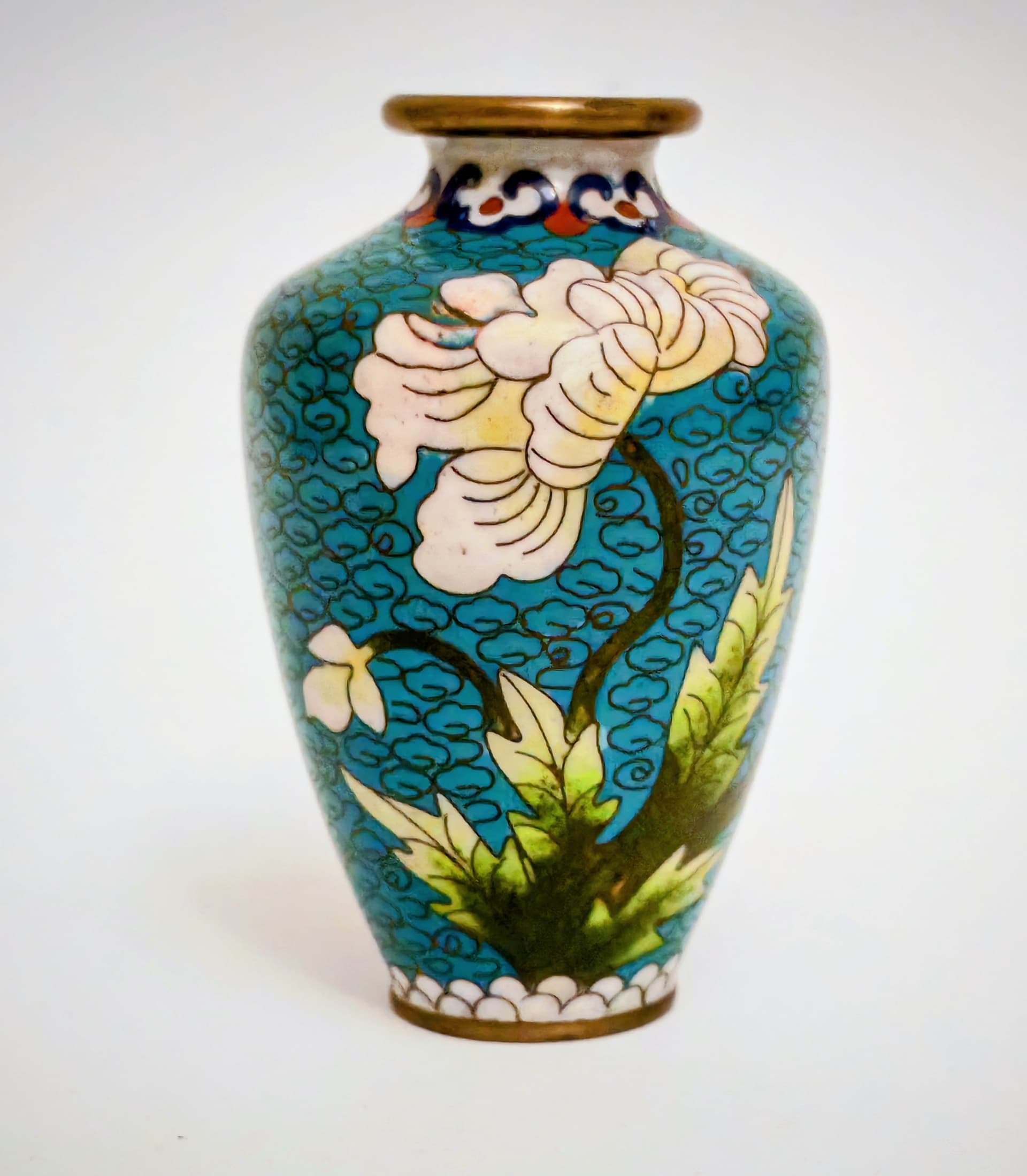 Wazonik, emalia komórkowa turkusowa, Chiny, lata 50. - 124015