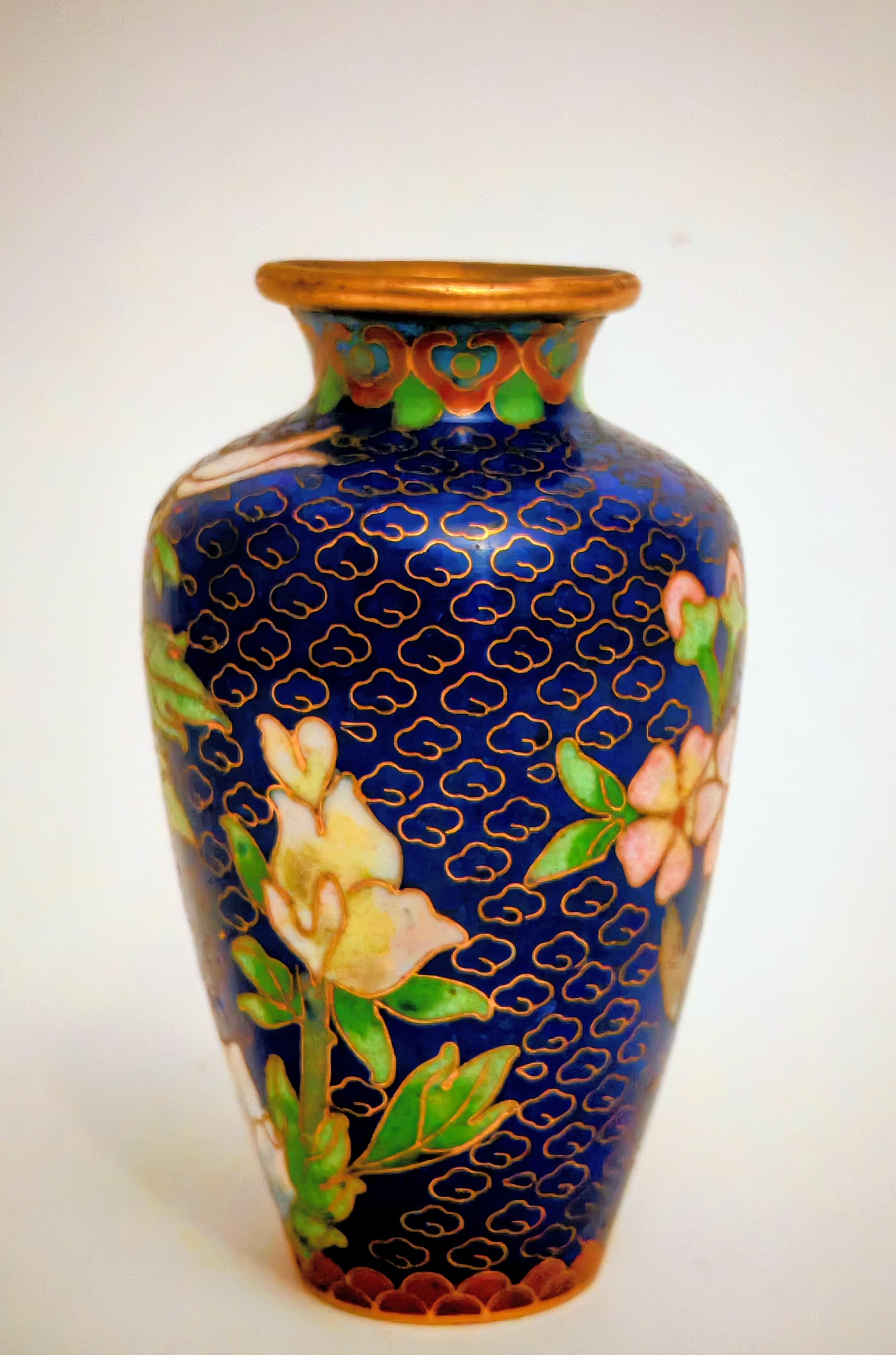 Wazonik cloisonné, niebieski, Chiny, lata 50. - 124025