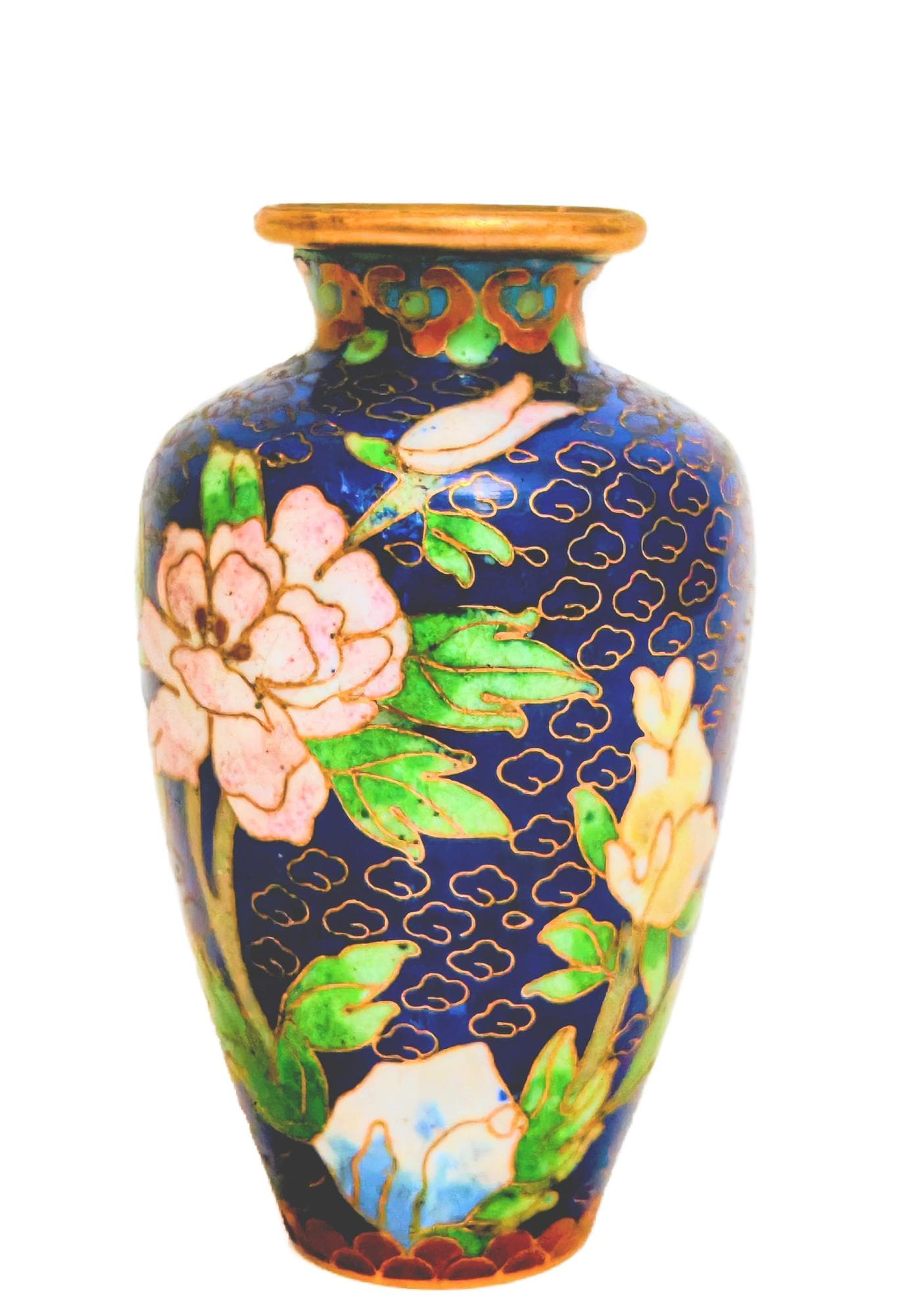 Wazonik cloisonné, niebieski, Chiny, lata 50.