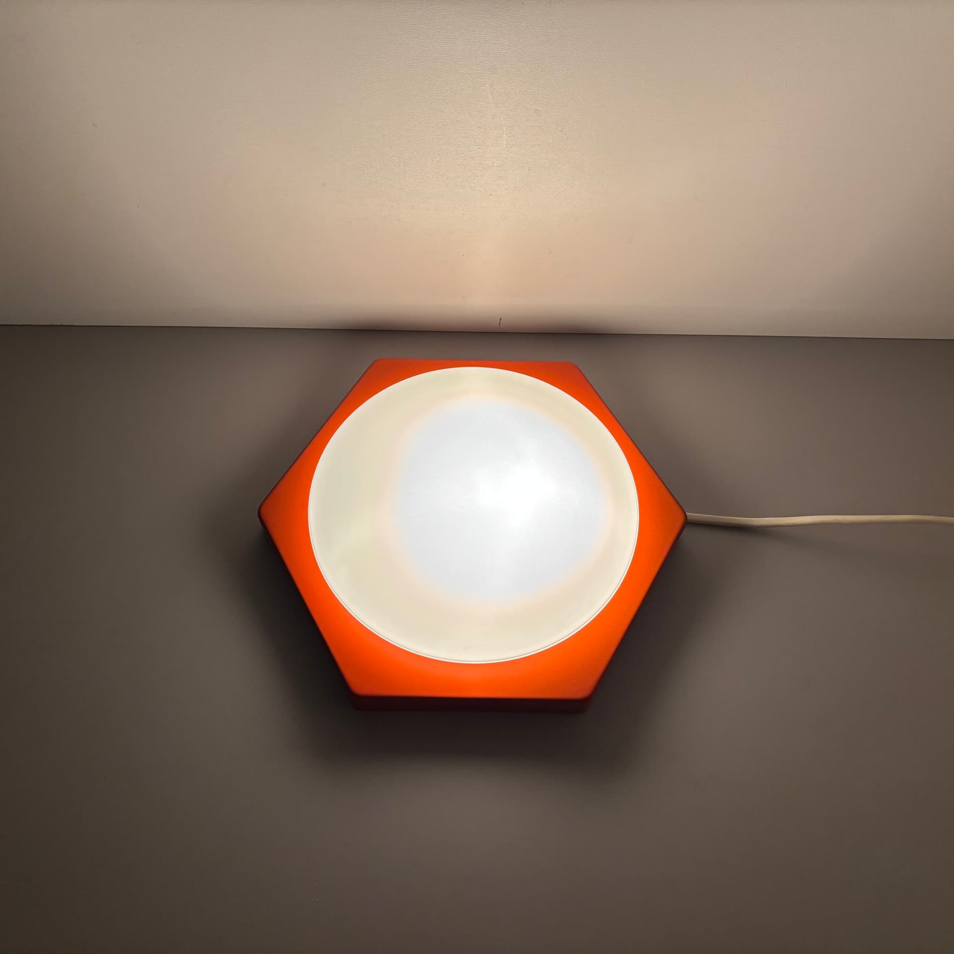 Wall lamp, white orange, glass metal, by R. Kruger, Germany, 1970s. - 124219