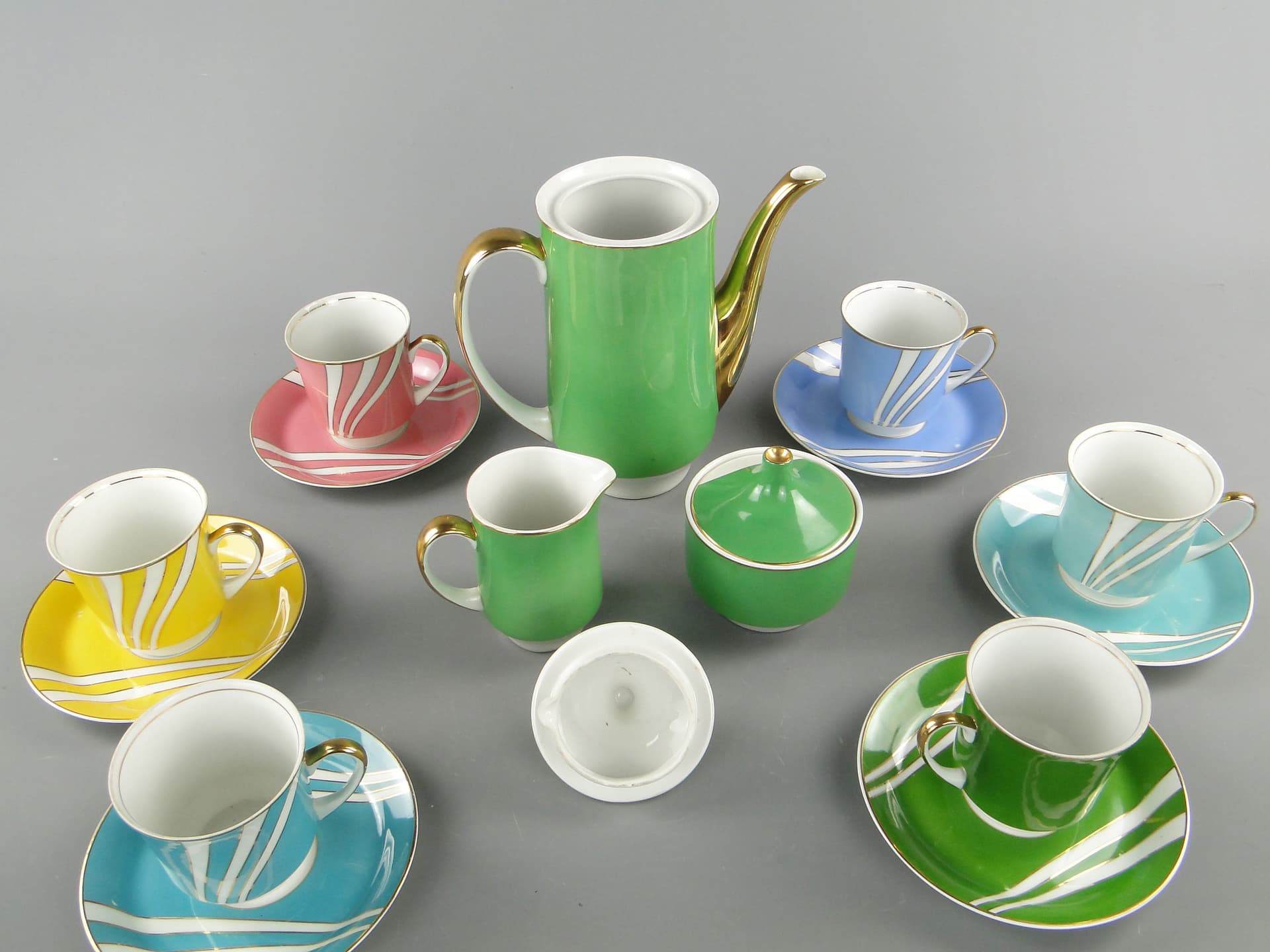 Pastelowy serwis kawowy 'June', Ćmielów l. 60 W. Potacki - 124965