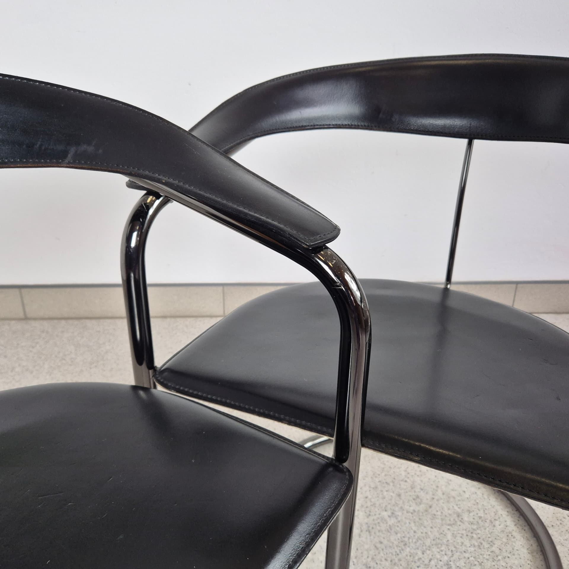 Chair Canasta, black leather, black metal, Arrben, Italy, 1970s. - 125012