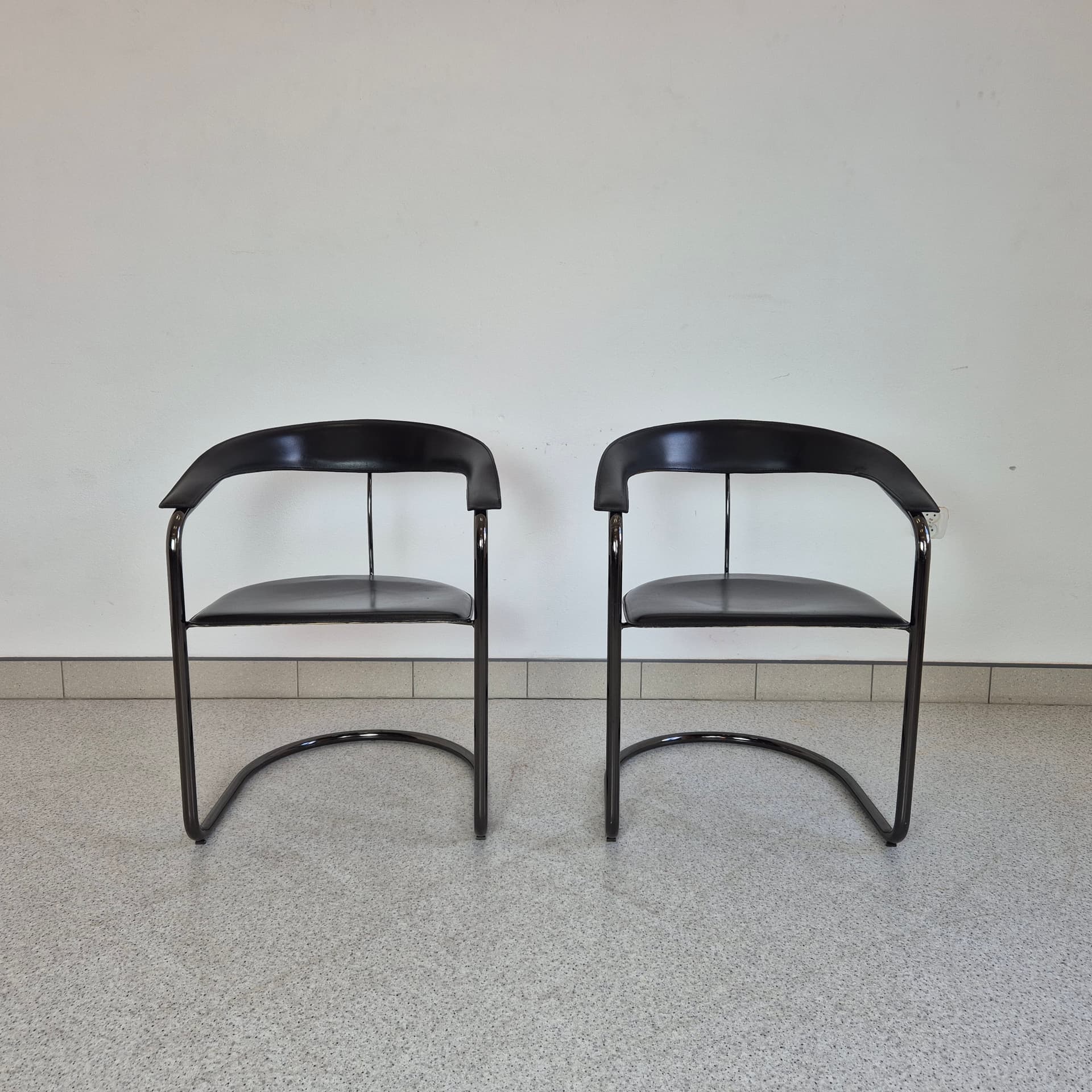 Chair Canasta, black leather, black metal, Arrben, Italy, 1970s. - 125006