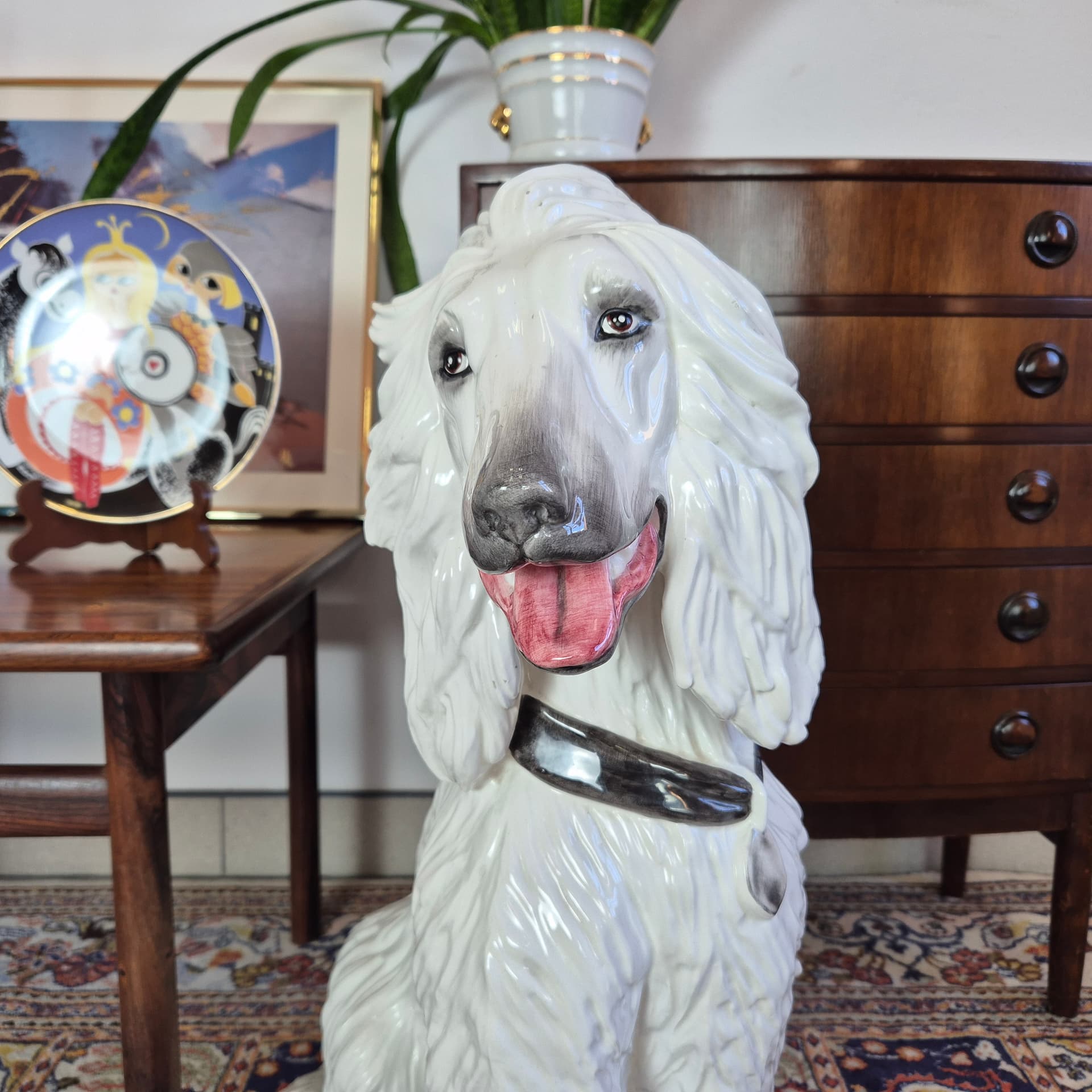 Afghan Hound Figurine, ivory white ceramic, Italy, 1970s. - 125169