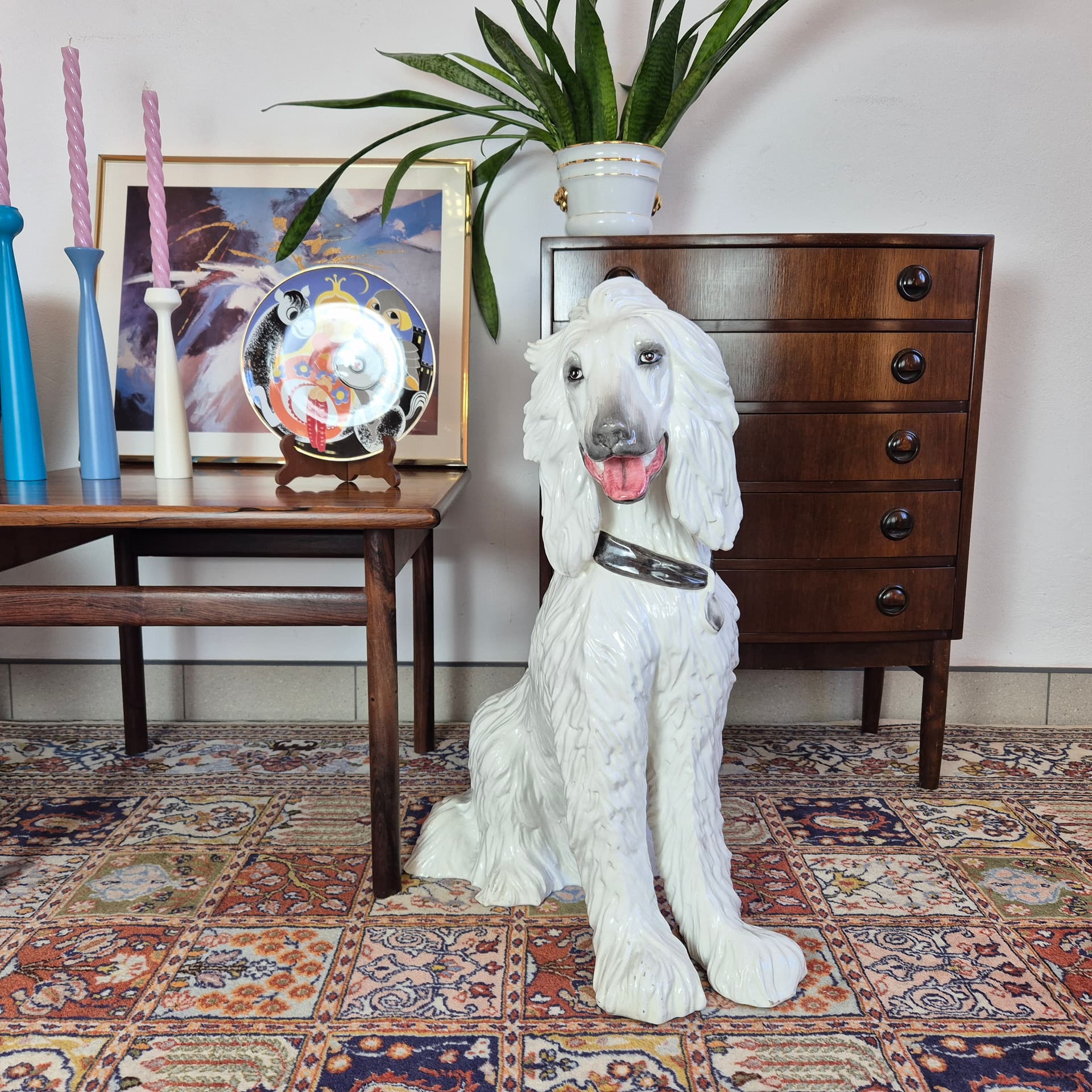 Afghan Hound Figurine, ivory white ceramic, Italy, 1970s. - 125157