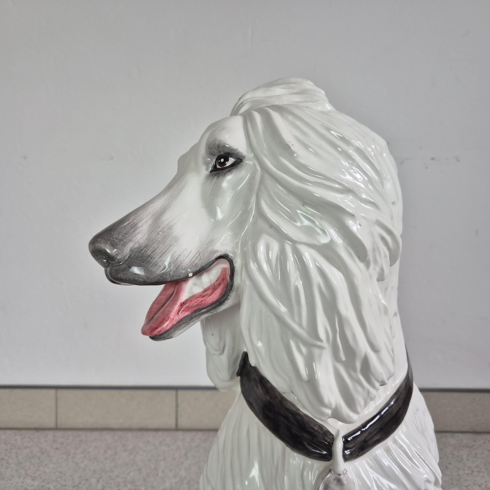 Afghan Hound Figurine, ivory white ceramic, Italy, 1970s. - 125160