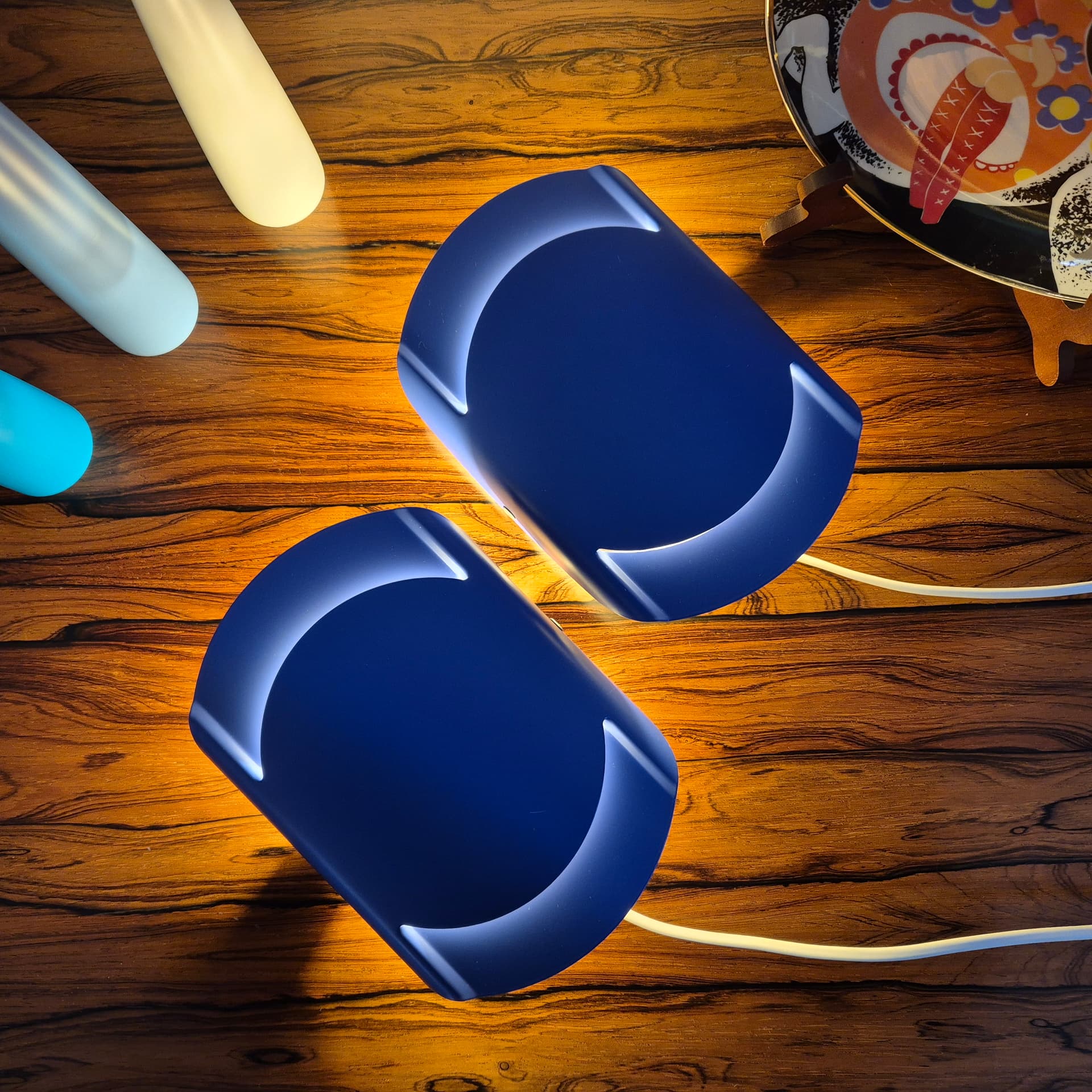 Pair of wall sconces 3050, blue, metal, Lyfa, Denmark, 1970s. - 125183