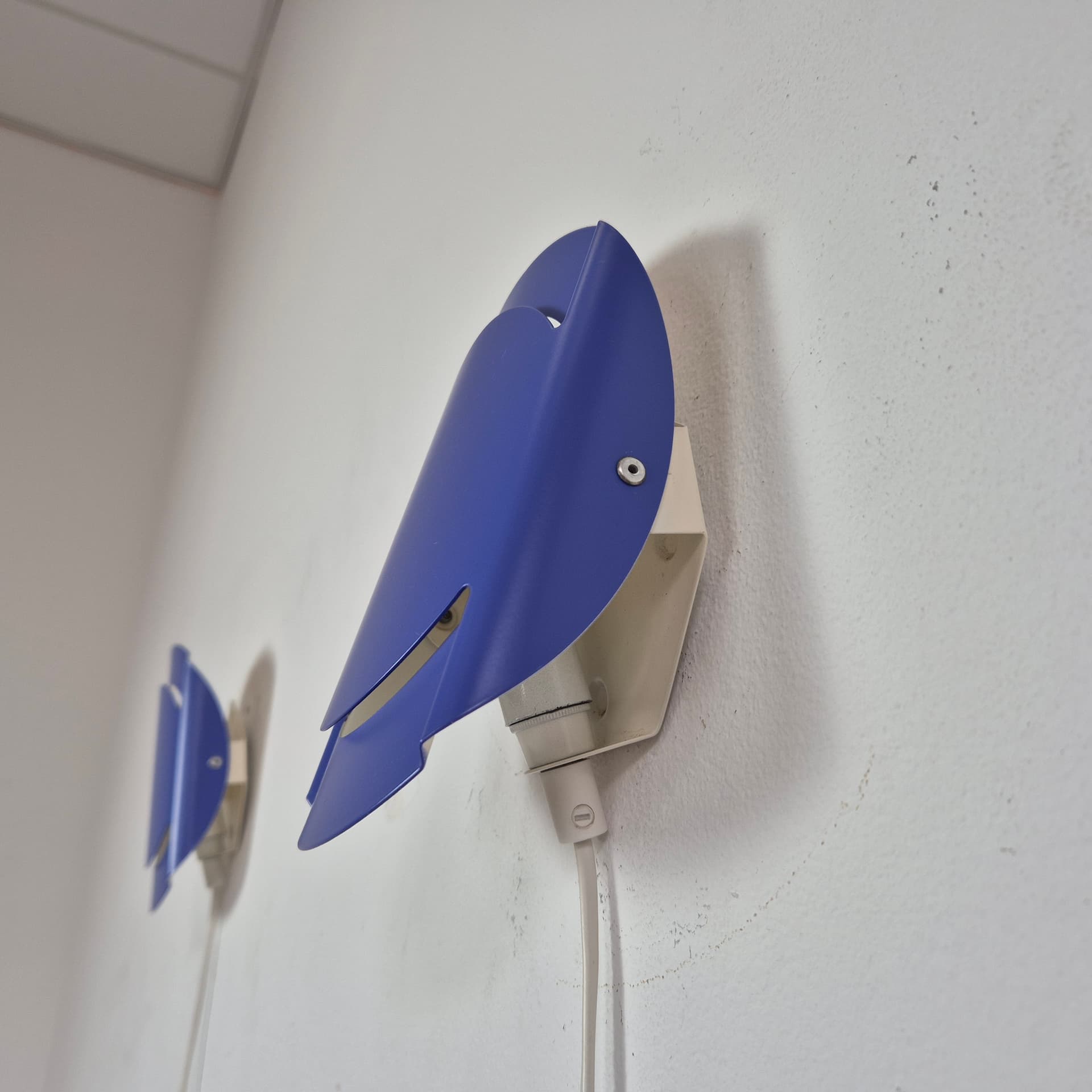 Pair of wall sconces 3050, blue, metal, Lyfa, Denmark, 1970s. - 125177