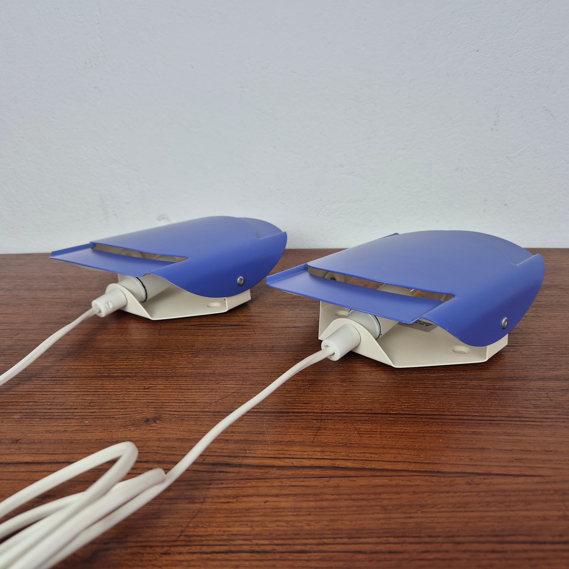 Pair of wall sconces 3050, blue, metal, Lyfa, Denmark, 1970s. - 125178