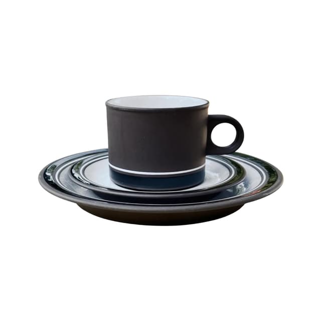 Breakfast Set Contrast, brown white navy blue, stoneware, by M. Hunt, Hornsea, England, 1970s. - DIMENSION