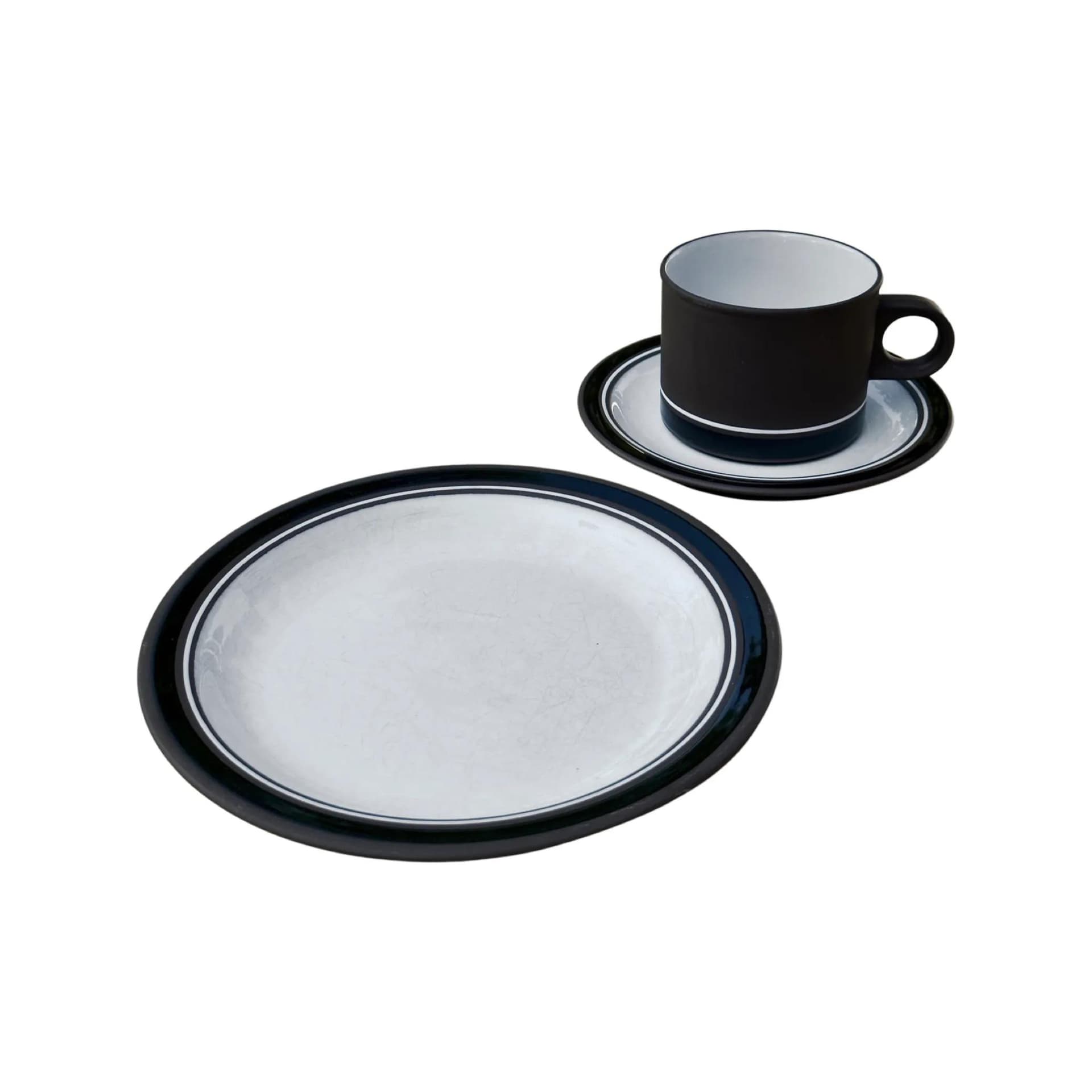 Breakfast Set Contrast, brown white navy blue, stoneware, by M. Hunt, Hornsea, England, 1970s. - 126388
