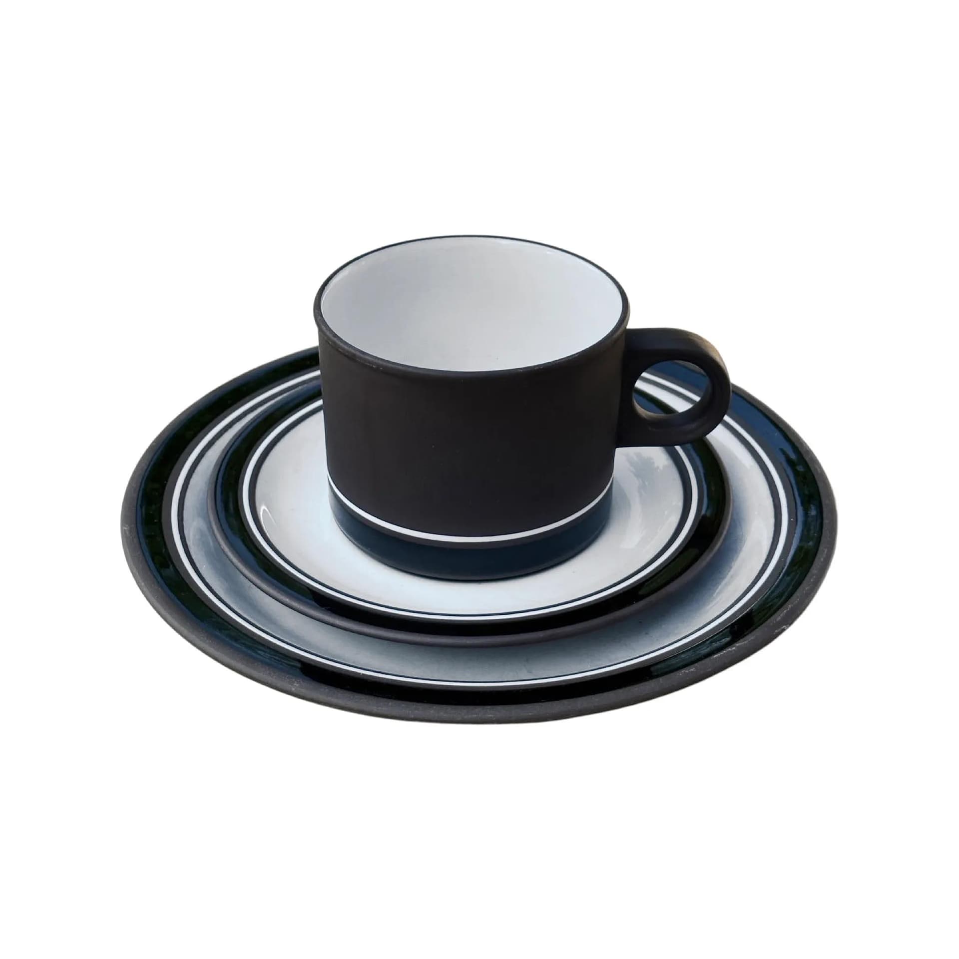 Breakfast Set Contrast, brown white navy blue, stoneware, by M. Hunt, Hornsea, England, 1970s. - 126392