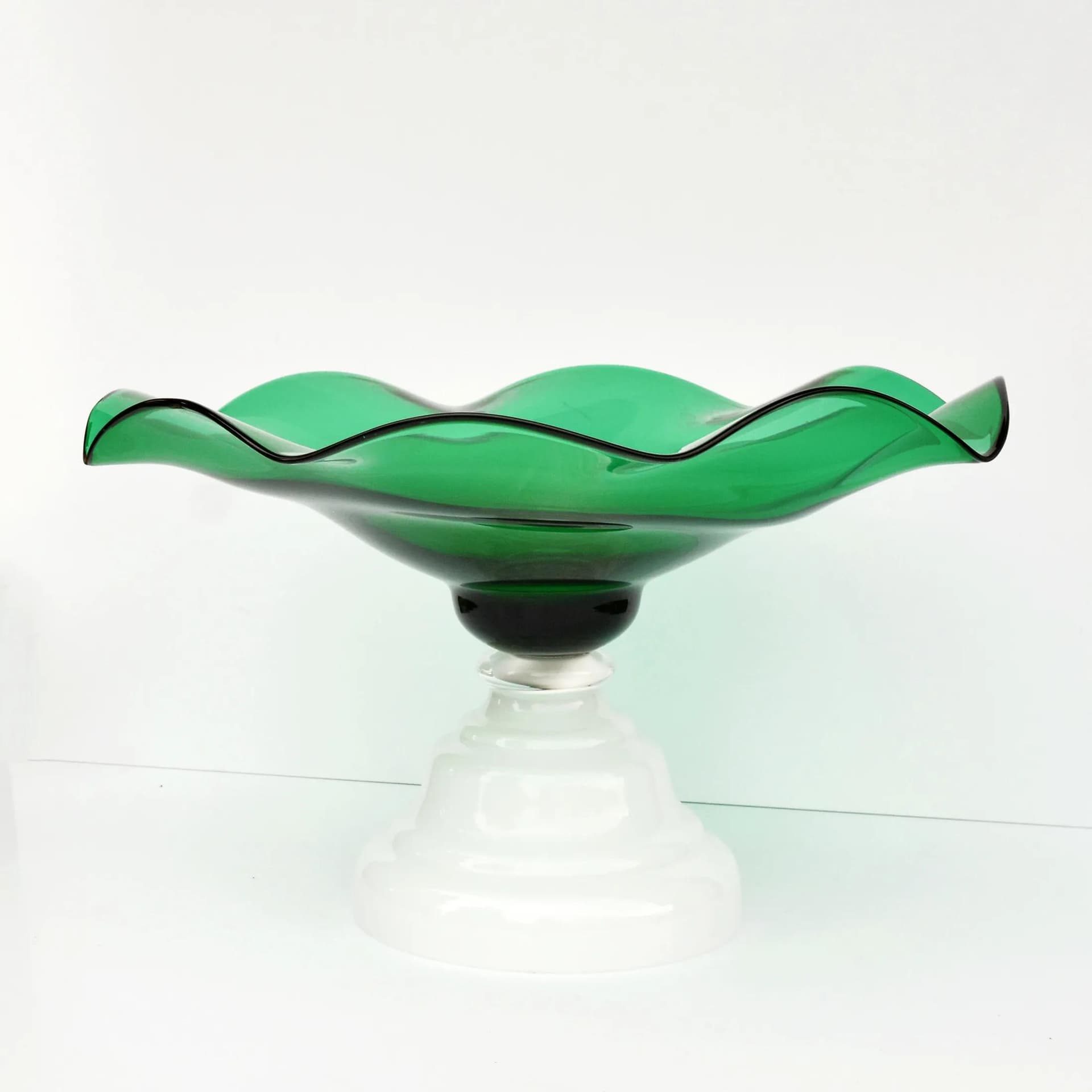 Bowl, white green, glass, Harrachov, Czechoslovakia, 1960s. - 126359
