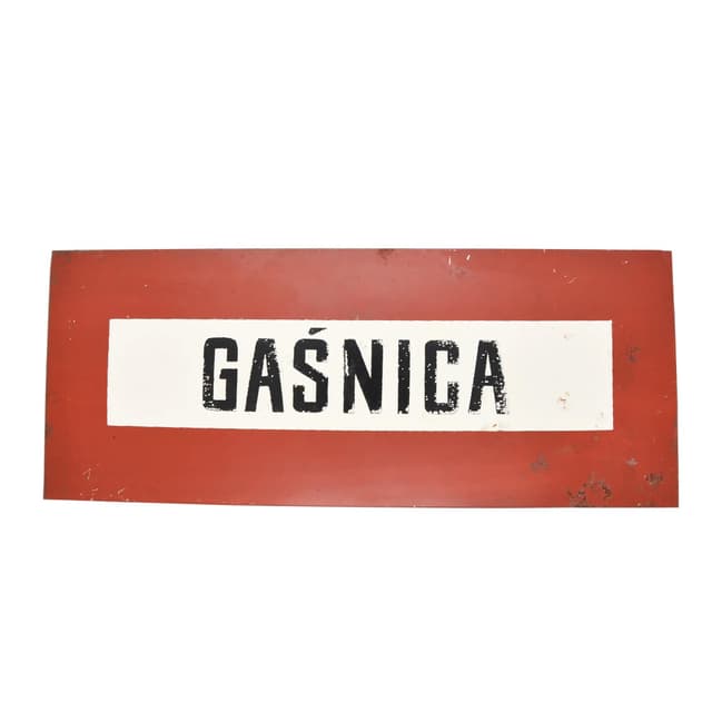 Tablica informacyjna GAŚNICA, czerwony, metal, Polska, lata 70. - WYMIARY