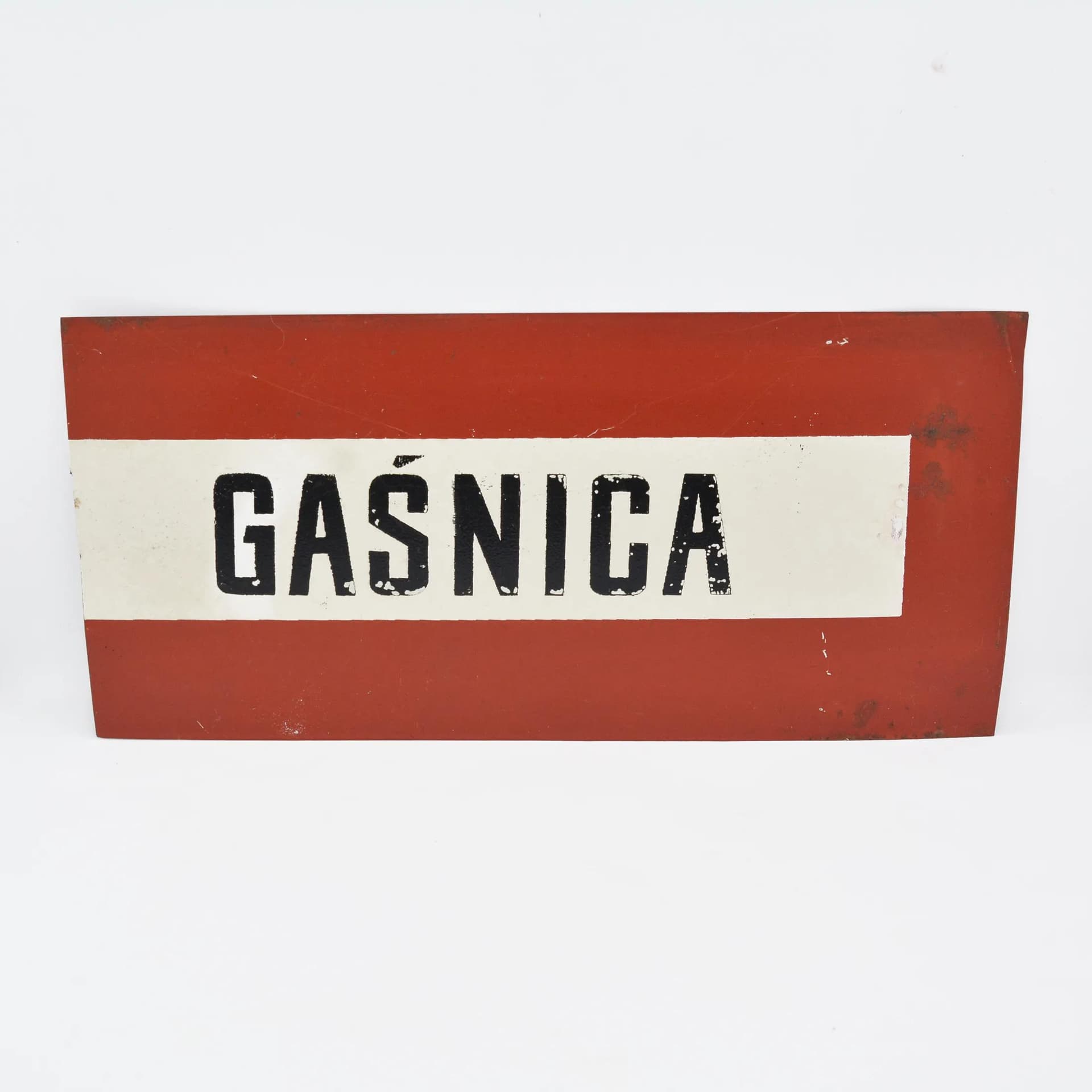 Tablica informacyjna GAŚNICA, czerwony, metal, Polska, lata 70. - 126349
