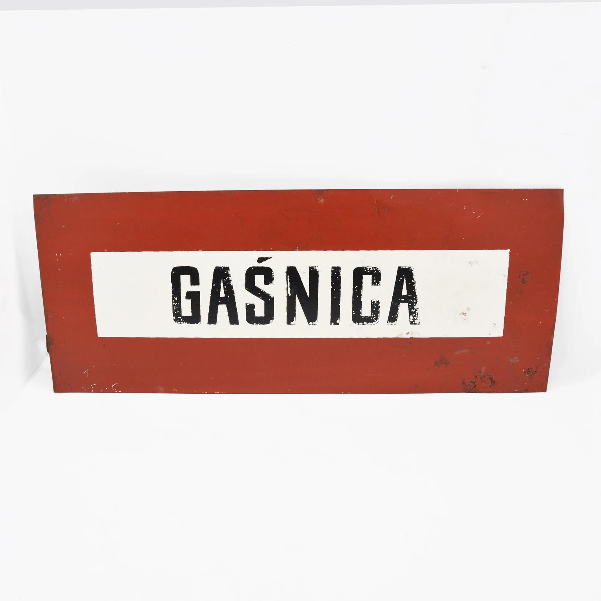 Tablica informacyjna GAŚNICA, czerwony, metal, Polska, lata 70. - 126341