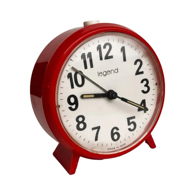 Budzik Legend, czerwony, plastik, VEB Uhrenwerke Ruhla, Niemcy, lata 70. - WYMIARY
