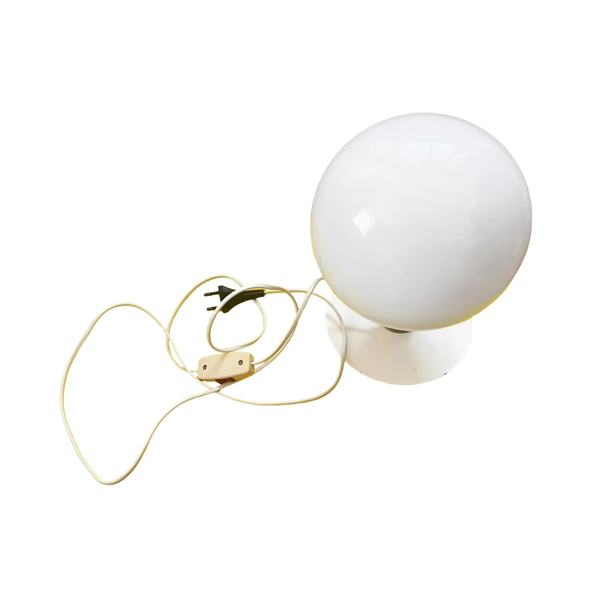 Lampa stołowa Space Age, biała, szkło, metal, Polska, lata 80. - 126301