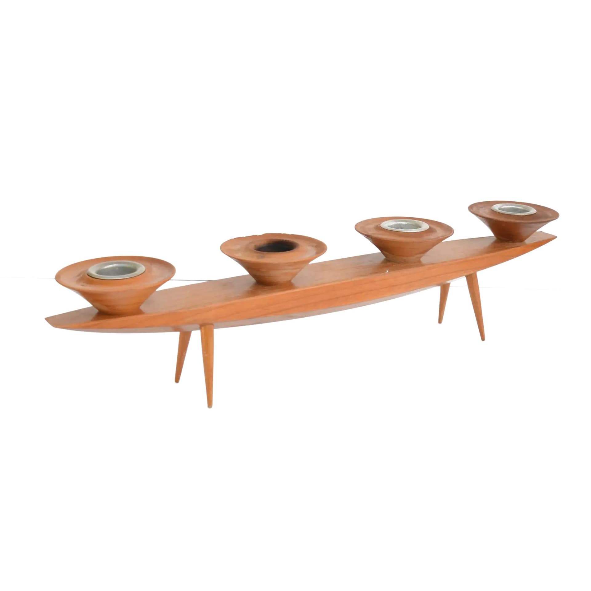 Świecznik czteropunktowy, jesion brązowy, metal, Niemcy, lata 70.