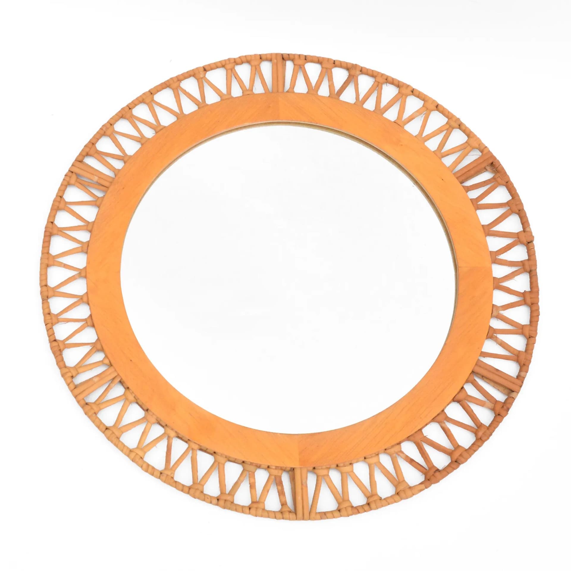 Wall Mirror Round, beige, beech, rattan, Denmark, 1970s. - 126217