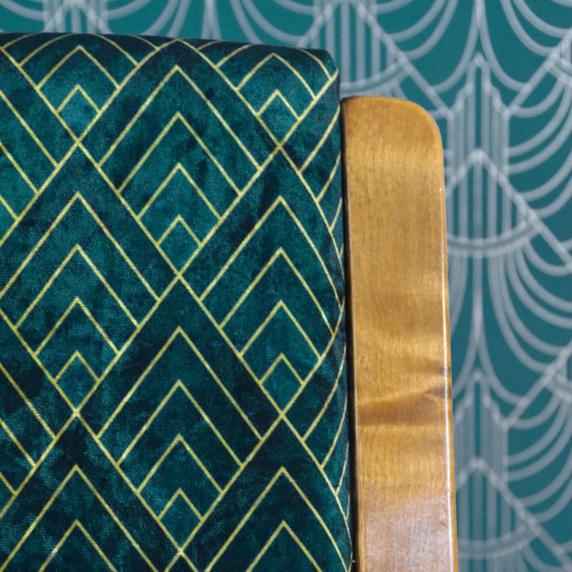 Chair, upholstered, beech brown, green velvet, WK Möbel, Germany, 1960s. - 126142