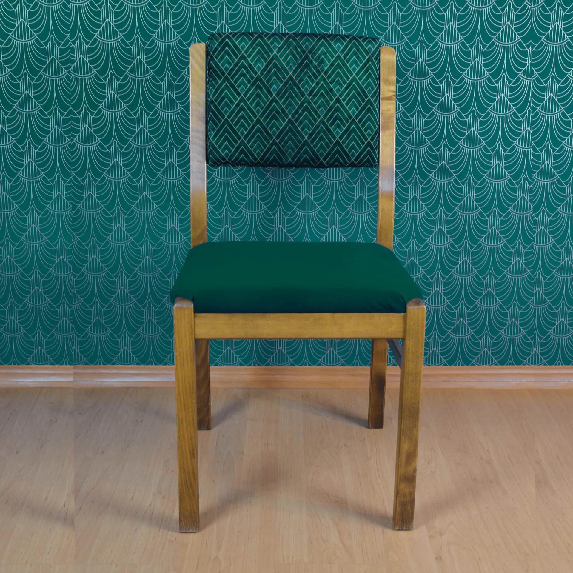 Chair, upholstered, beech brown, green velvet, WK Möbel, Germany, 1960s. - 126143