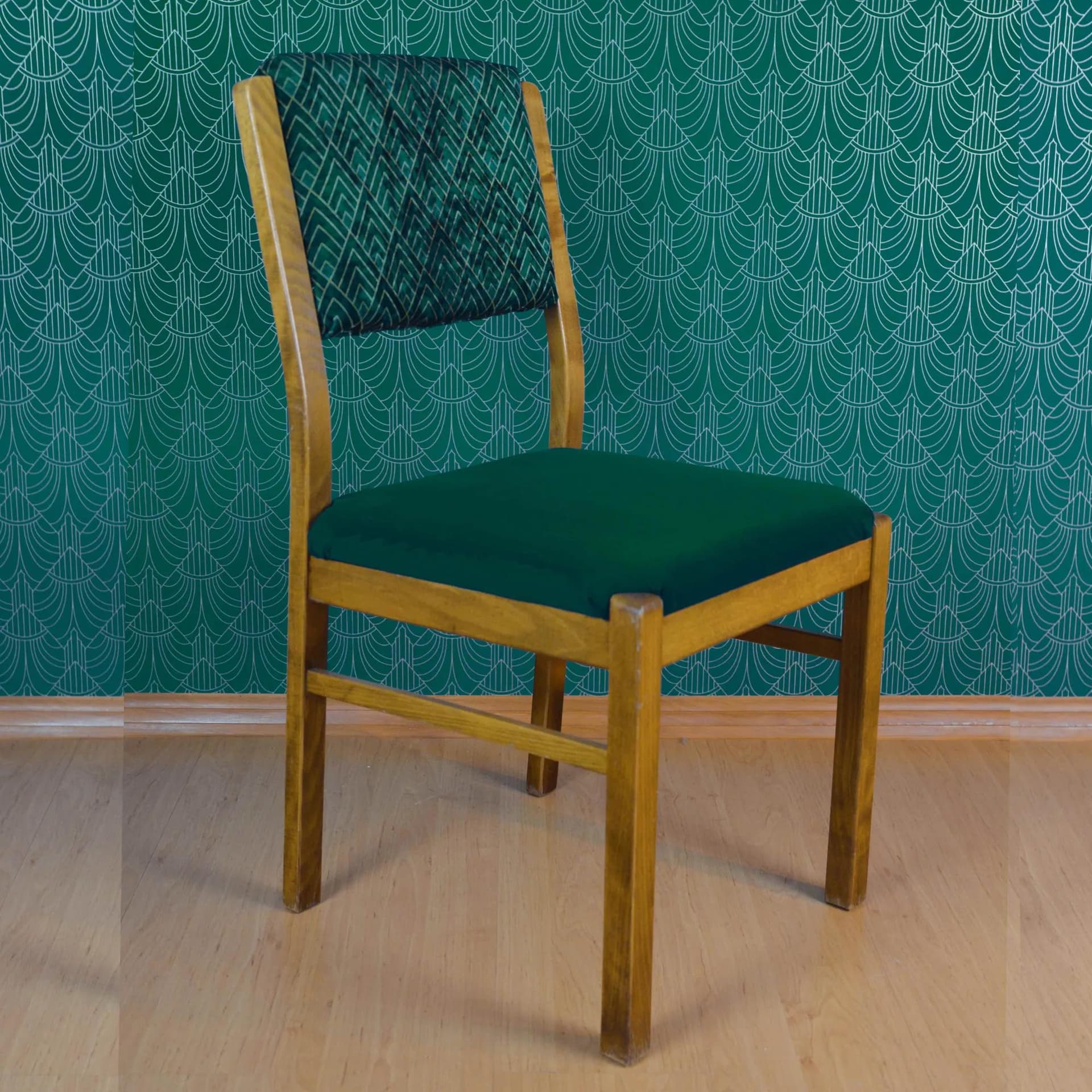 Chair, upholstered, beech brown, green velvet, WK Möbel, Germany, 1960s. - 126144